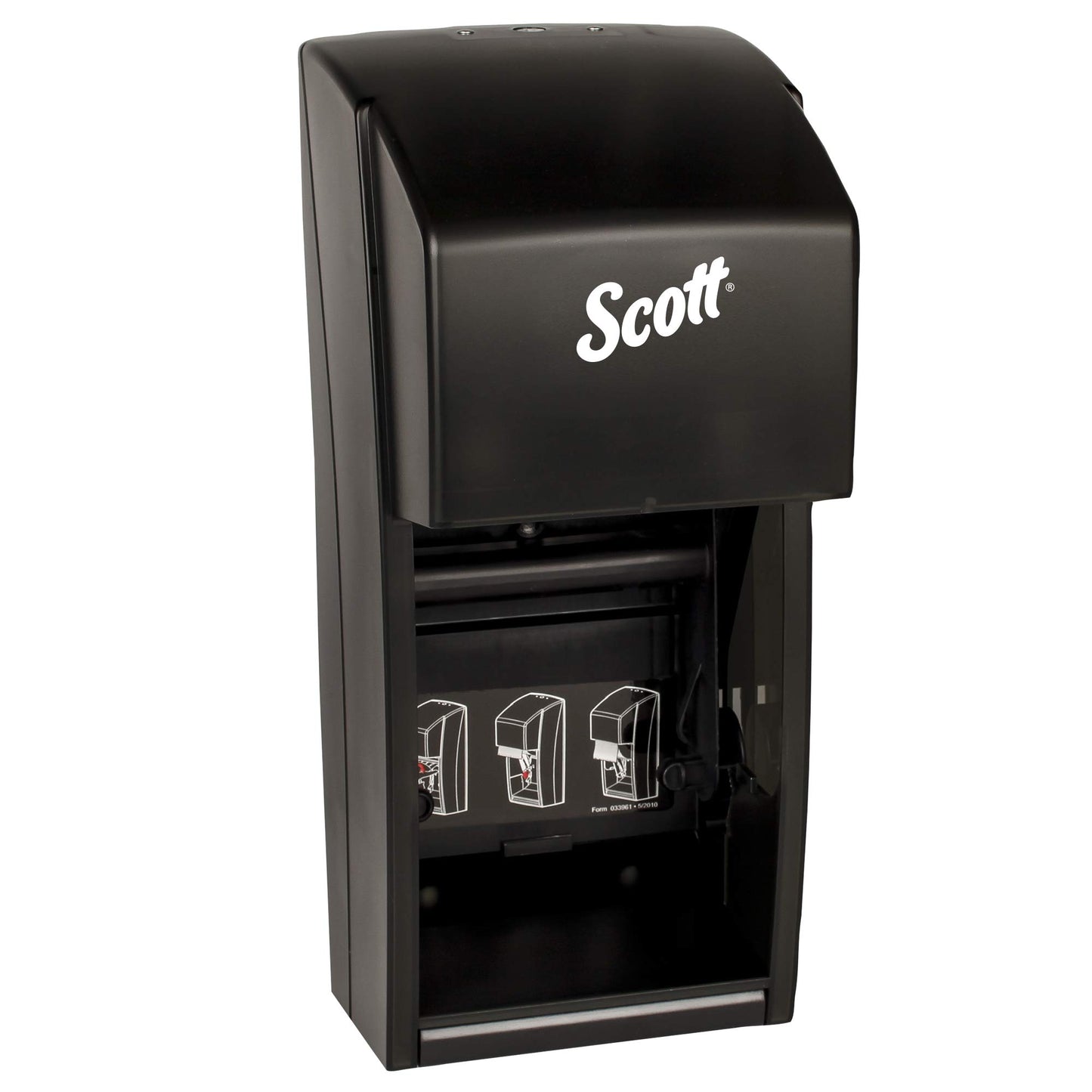 Scott Professional Vertical Standard Roll Toilet Paper Dispenser (09021), Dual Capacity, Black, 6.0"x13.6"x6.6" (Qty 1)