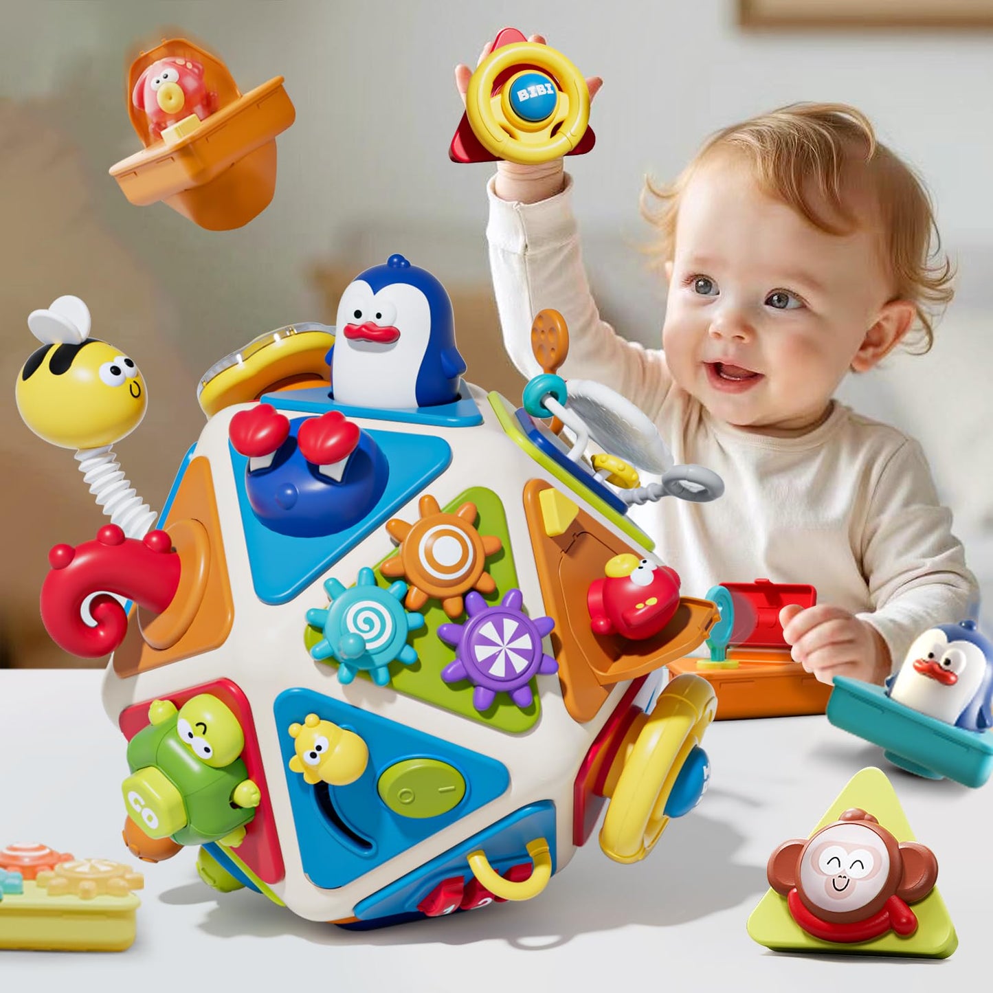 Vanvimen 20-in-1 Toddler Busy Board Activity Cube Toys, Montessori Toy for 1 2 Year Old Boys Girls Kids, Early Educational Active Toy for Toddler 1-3, Travel Toys Gifts for 1 2 Year Old Boy Girl