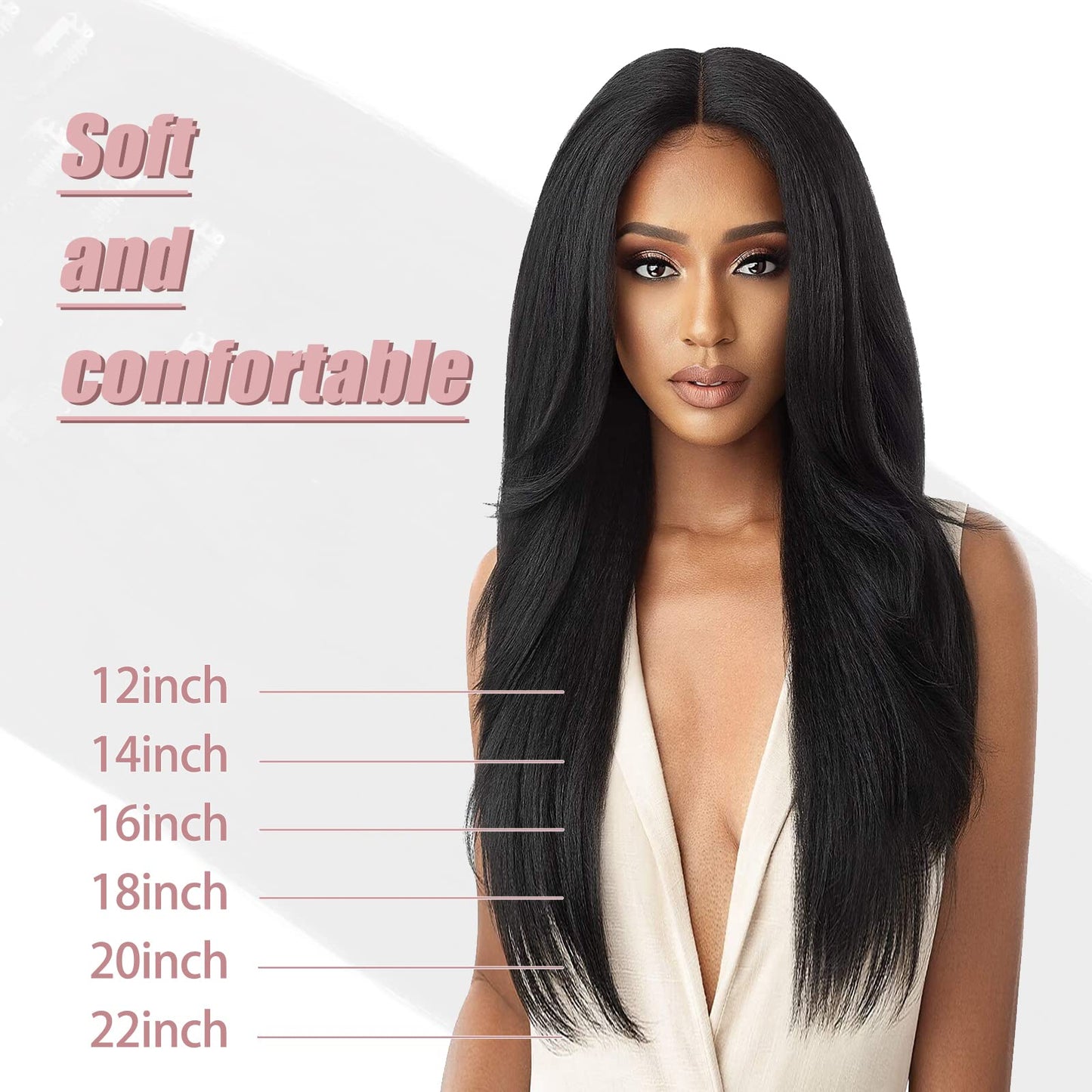 Sixstarhair Clip in Hair Extensions Black Women Italian Virgin Hair Natural Black Double Weft 7 Pieces with 17 Clips Real Human Hair Extensions Clip ins Yaki Straight 120Grams 22 Inch