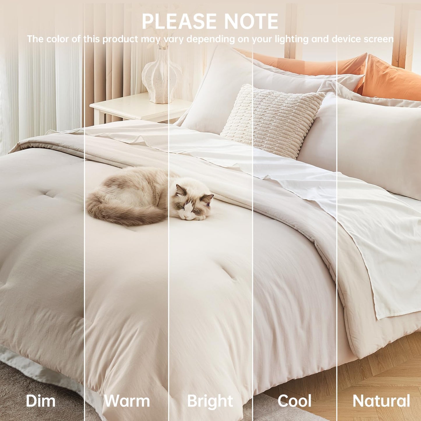 MUXHOMO Beige California King Comforter Set, All Season Ultra Soft Down Alternative Bedding - 3 Piece Lightweight Bed Set Includes 1 Comforter (104"x96") and 2 Pillow Shams (20"x36")