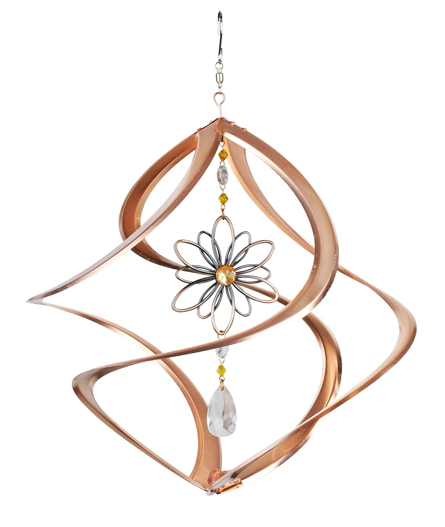 Red Carpet Studios Hand-Crafted Copper Plated Spiral Cosmix Wind Spinner, 14-Inch, Flower Crystal