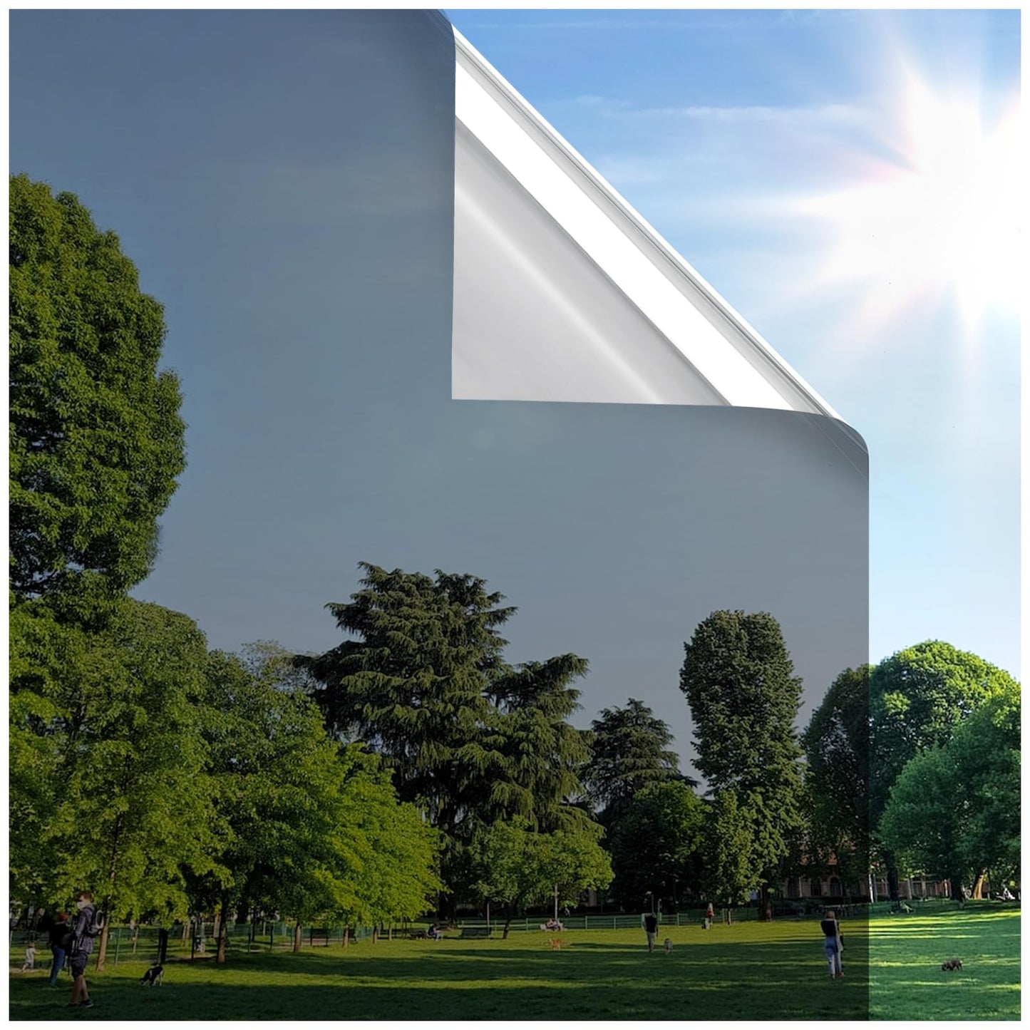 rabbitgoo Window Privacy Film One Way Window Tint for Home, Removable Reflective Heat Sun Blocking Anti UV Glass Door Covering, Mirror Tinting Film House Office, 23.6 Inch X 9.8 Feet, Black Silver