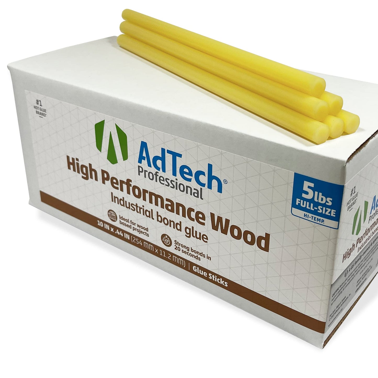 AdTech Professional High Performance Wood High Temp Industrial Bond Hot Glue Sticks 10" Amber