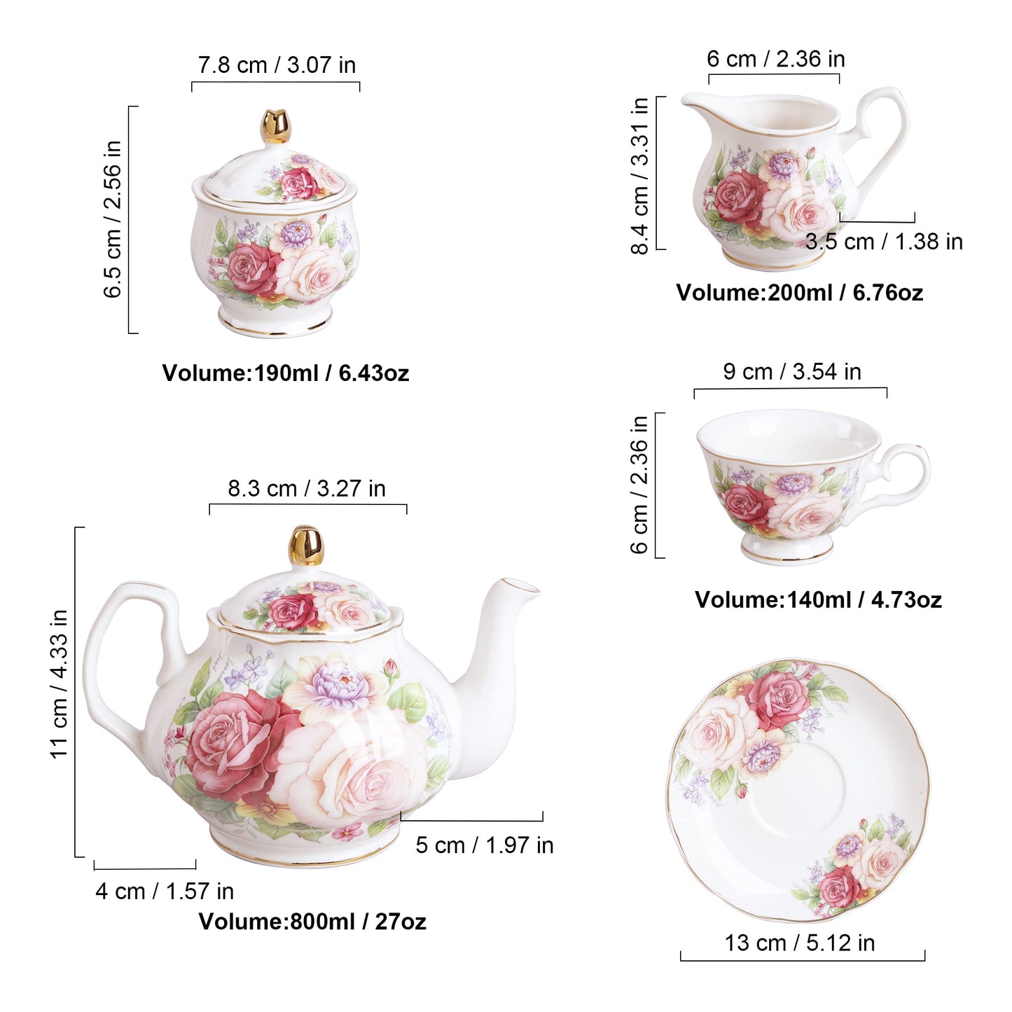 fanquare European Porcelain Coffee Set, Pink Women Tea Set, Bone China Tea Set, Vintage Floral Coffee Tea Pot with Cups