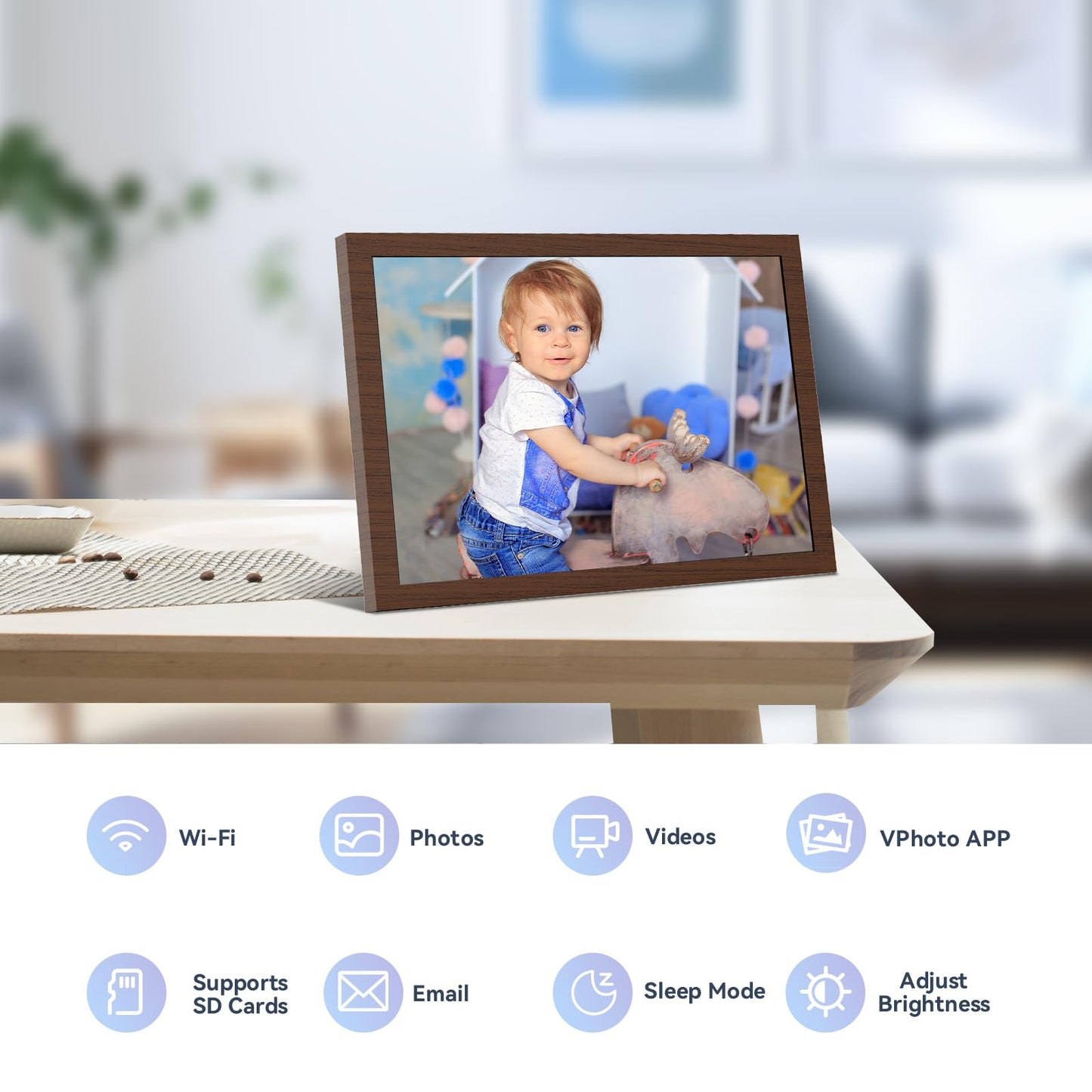 Kosshe 10.1" WiFi Digital Picture Frame, 1280x800 IPS HD Touch Screen, Smart Electronic Photo Frame, 16GB Storage, Auto-Rotate, Easy Setup to Share Photos or Videos Remotely via App and Email