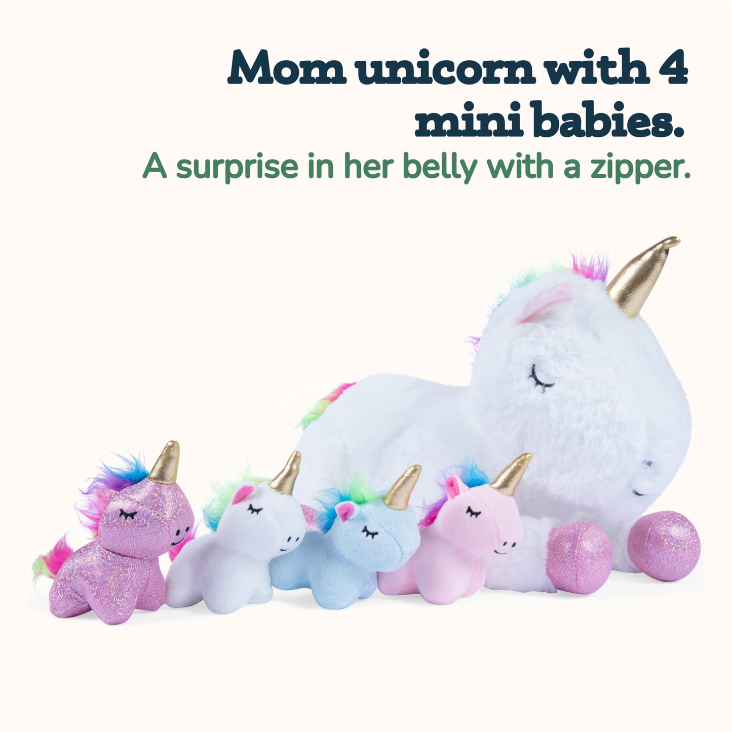 PixieCrush Unicorn Stuffed Animals for Girls Ages 3-8 - Mommy Unicorn with 4 Baby Unicorns - Magical Unicorn Pillow Plushie - Enchanting Stuffed Unicorns