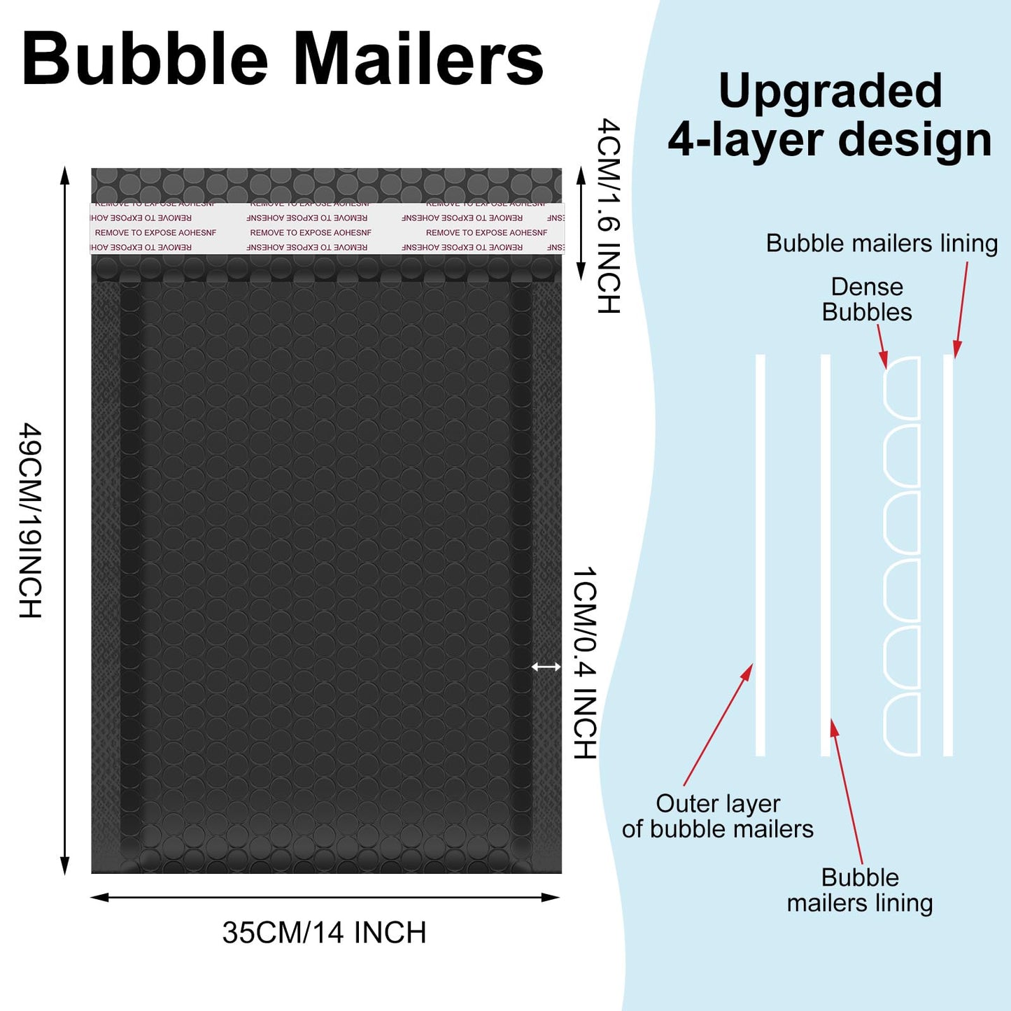 Henoyso 30 Pcs Extra Large Bubble Mailers 14 x 19 Inches Resealable Padded Envelopes Waterproof Shipping Bags Poly Padded Mailers Bulk for Mailing Packaging Small Business(Black)
