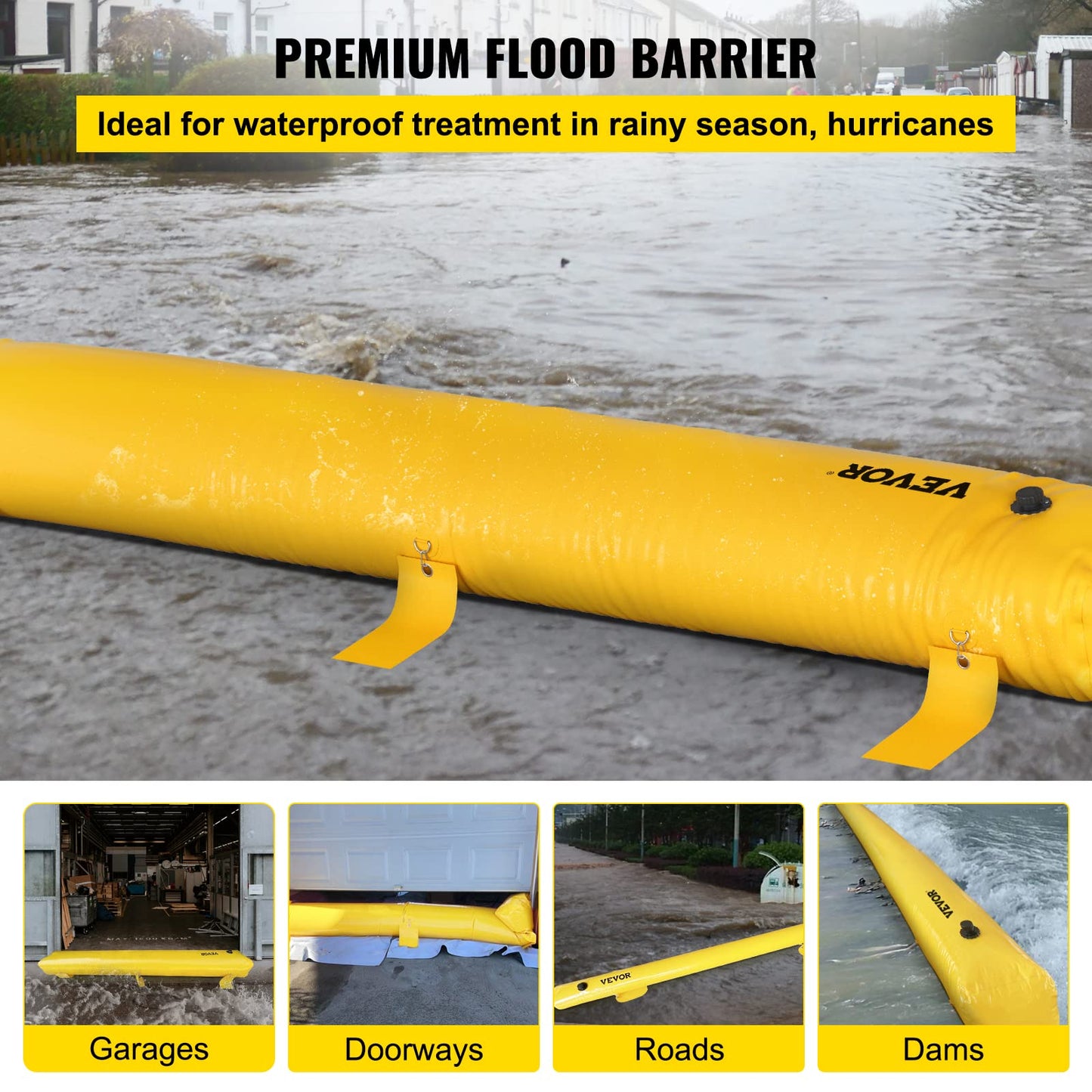 Flood Barrier, Flood Bags, Sandbag Alternative, Water Barrier for Flooding with Great Waterproof Effect, Reusable PVC Water Diversion Tubes, Lightweight Flood Barriers for Home, Door, Garage