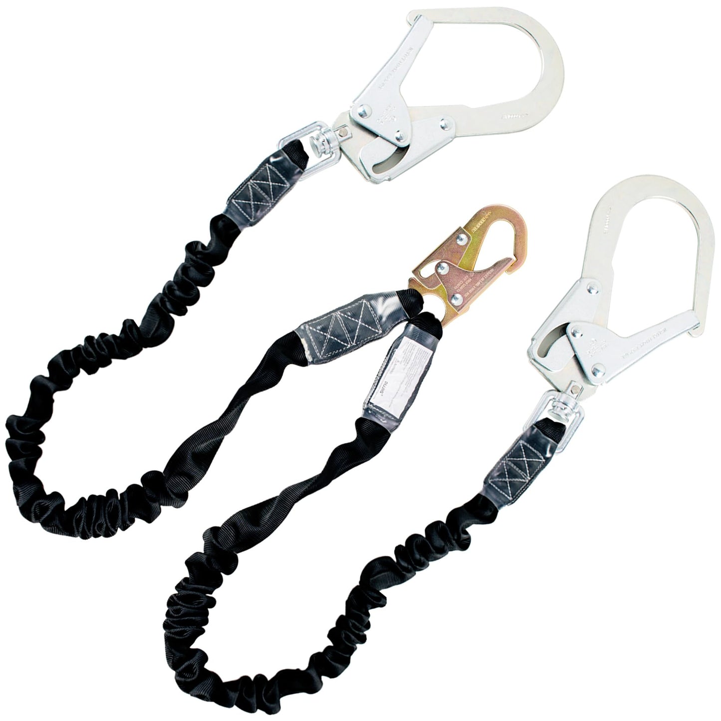 6ft Safety Harness Lanyard Double Leg Internal Shock Absorbing Safety Fall Protection Lanyard with Rope Harness Safety Lanyard Dual Rebar & Snap Hook Roofer Fall Protection Equipment（Alloy Steel）