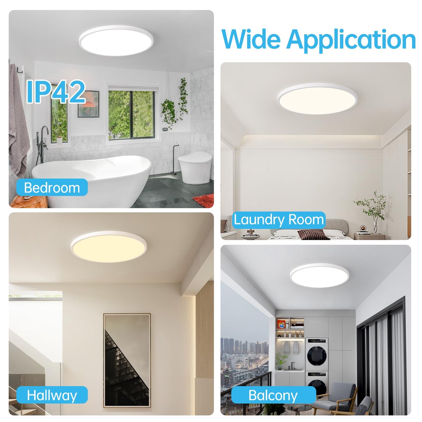 Stkzenod 24 Inch Large LED Flush Mount Ceiling Light Fixture,55W,5600LM,3000K/4000K/6000K CCT Selectable,0.9 inch Super Slim Round Ceiling Light for Bedroom,Hallway,Kitchen (Dimmable White 1PK)