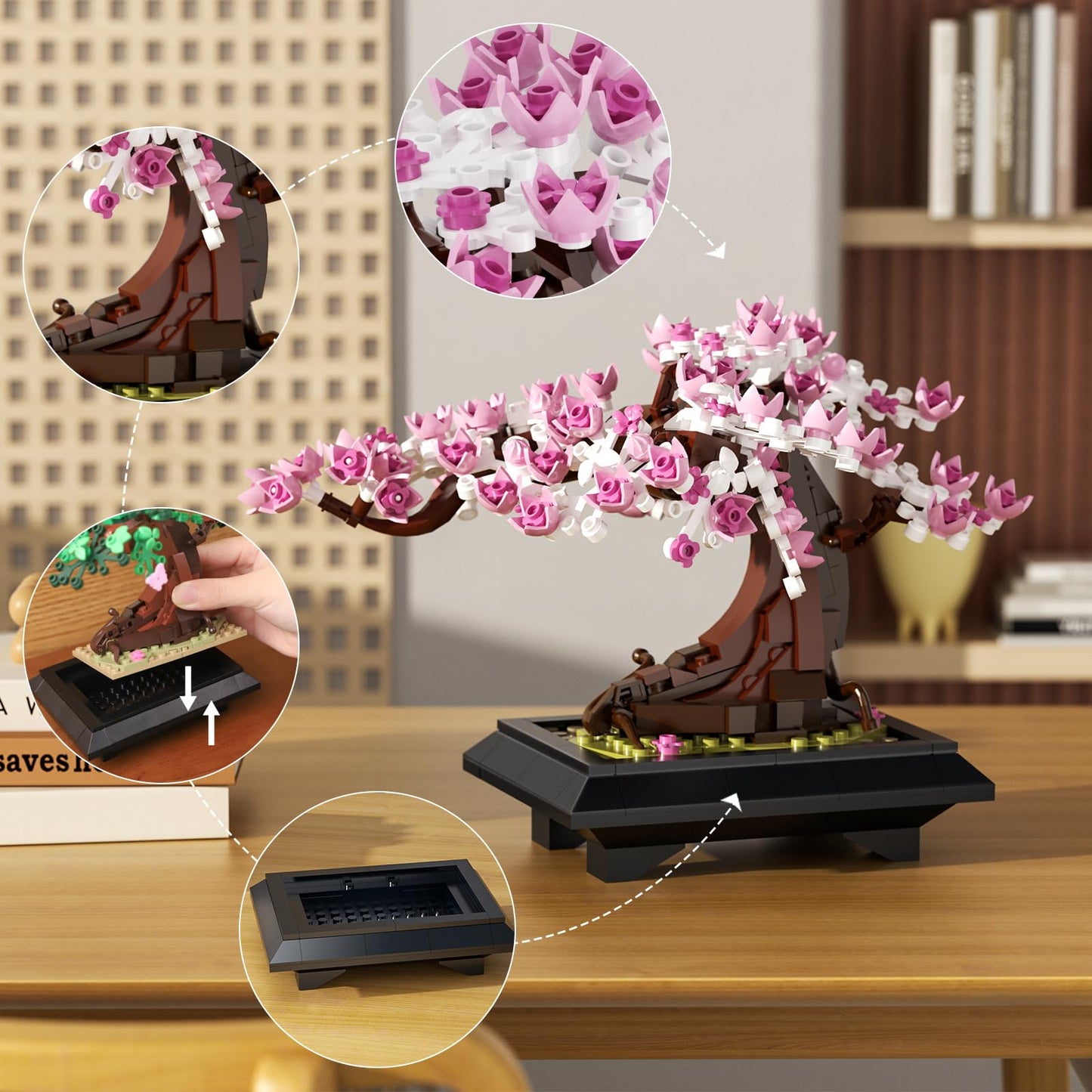 Taojiyuan Bonsai Tree Building Set, 4 in 1 Four Seasons Bonsai Tree Building Toy, Plant Collection Home Decoration Building Blocks DIY Adult Creative Gifts for Girls and Boys