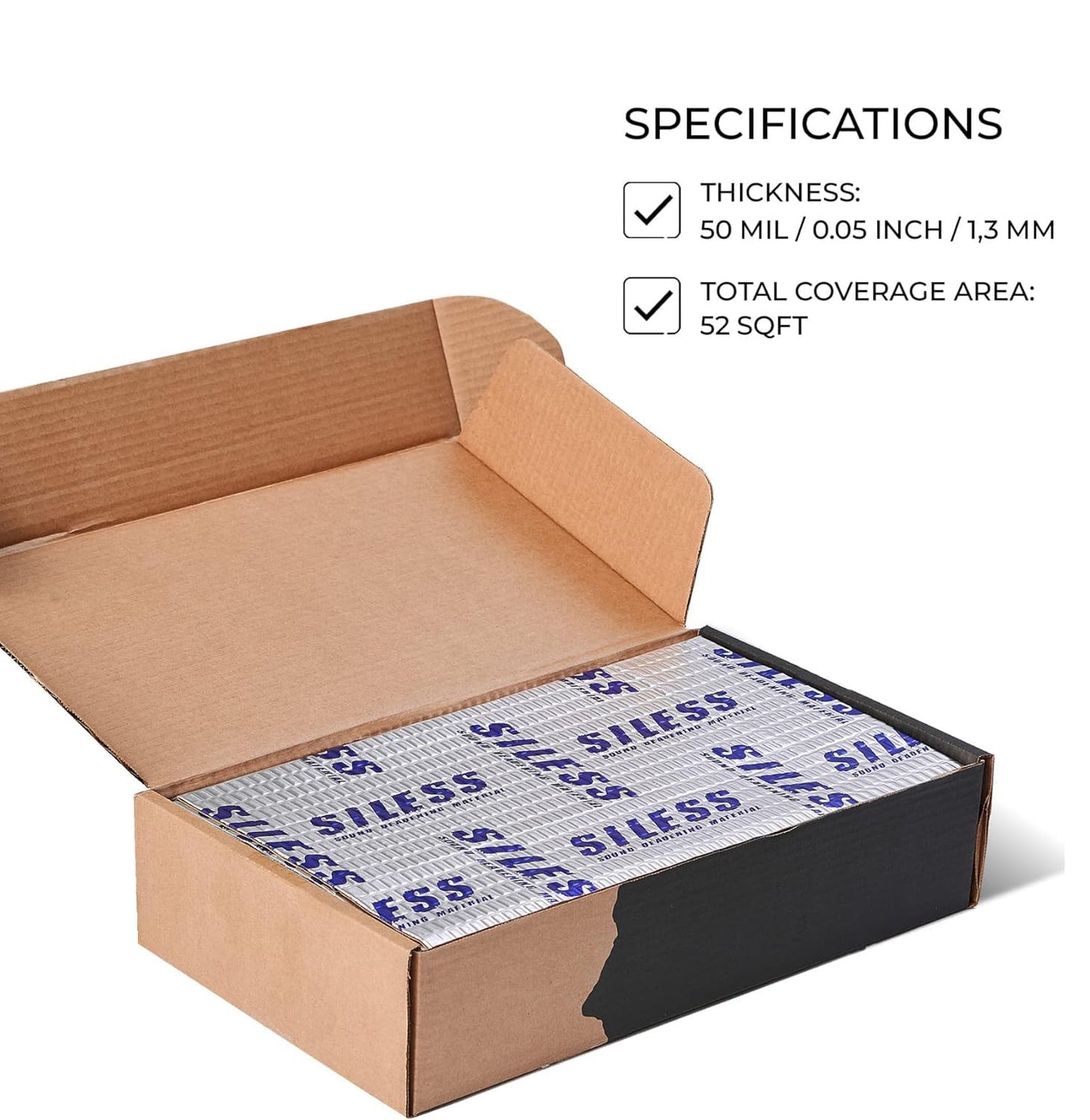 Siless 50 mil (1.3mm) 52 sqft Car Sound Deadening mat - Butyl Automotive Sound Deadener - Noise Insulation and Vibration Dampening Material ( 52 sqft)