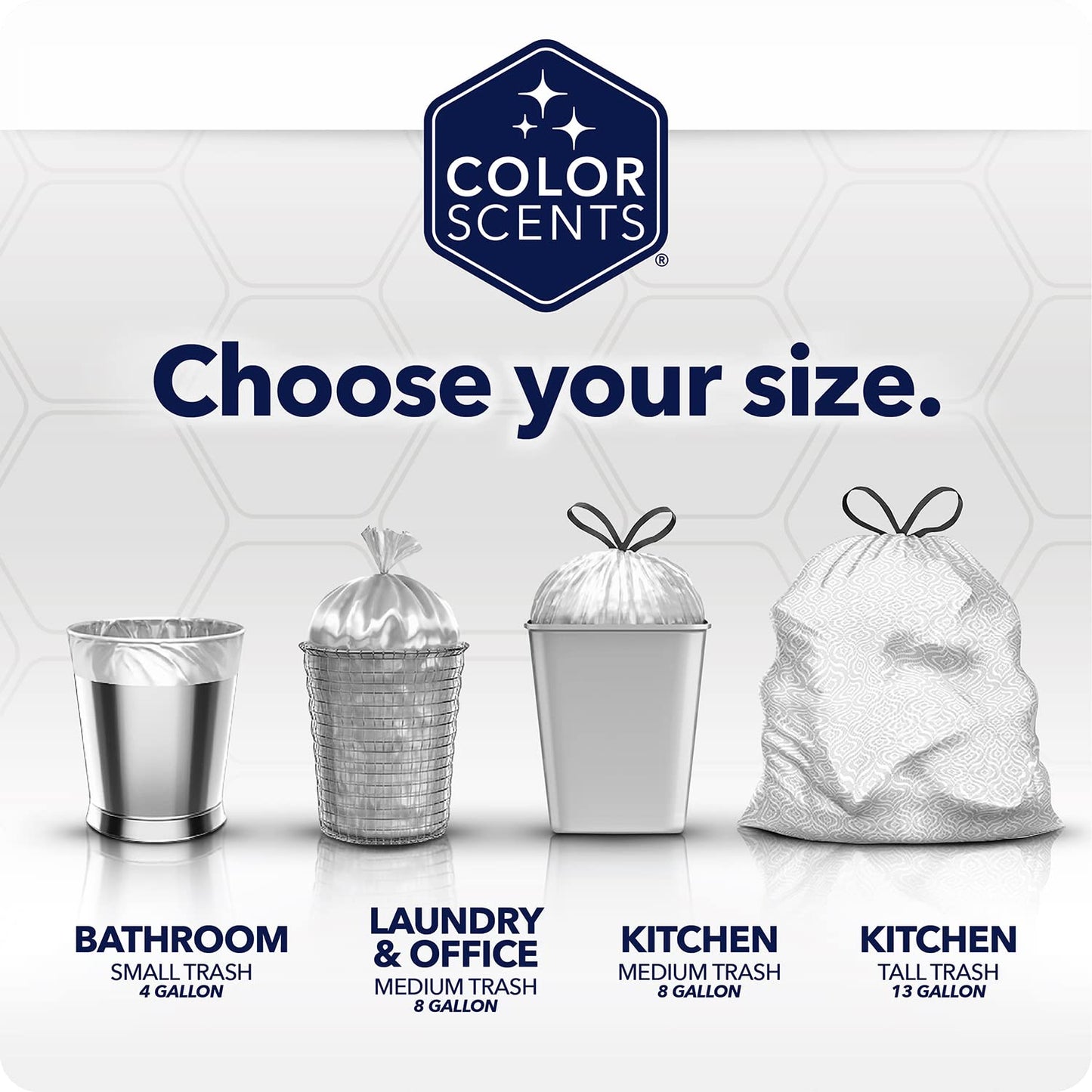 Color Scents Small Trash Bags - 4 Gallon, 480 Total Bags (8 Packs of 60 Count), Twist Tie - Lavender bag in Lavender Scent with Microban
