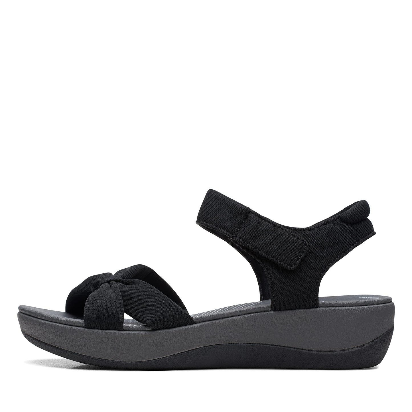 Clarks Women's Arla Shore Flat Sandal, Black Textile, 10 Medium US
