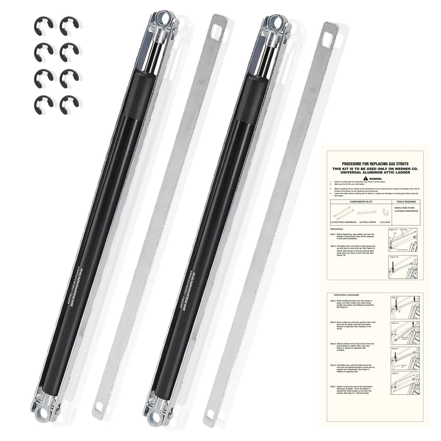 36-80 Standard Strut Kit for Werner Aluminum Attic Ladder - Heavy Duty Ladder Accessories for AH2210, AH2510, AL2210 & More Attic Ladder Pull Down System - Ladder Platform Attachment (1 Pair)