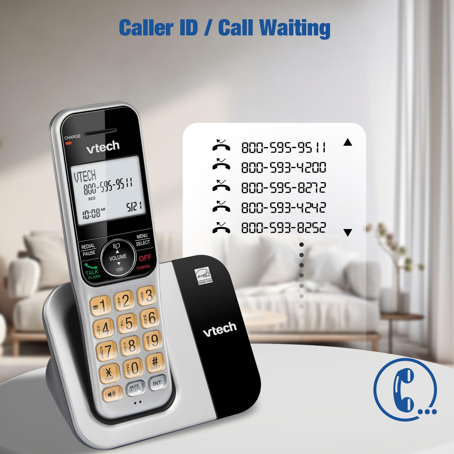 VTech 2-Handsets Cordless Phone System for Home with Call Block, Large Display & Buttons, Backlit Screen, Full-Duplex Speakerphone, Caller ID/Call Waiting, DECT 6.0, Table & Wall Mountable | CS5319-2