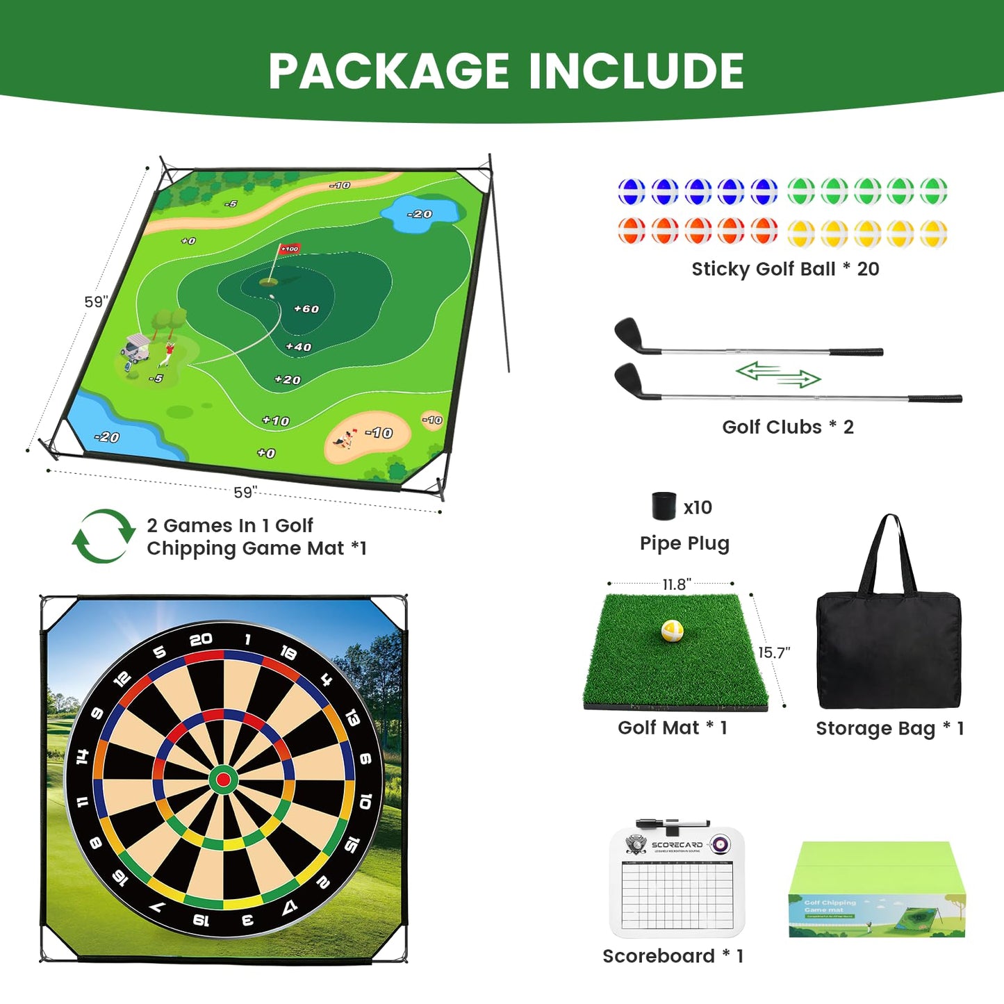 Battle Golf Chipping Game Mat, 59x59 inch Double Sided Golf Hitting Mat Outdoor Indoor Adjustable Golf Games Mat, Score Sticky Playing Golf Balls for Home Backyard Garage Game, Gift for Young Adults