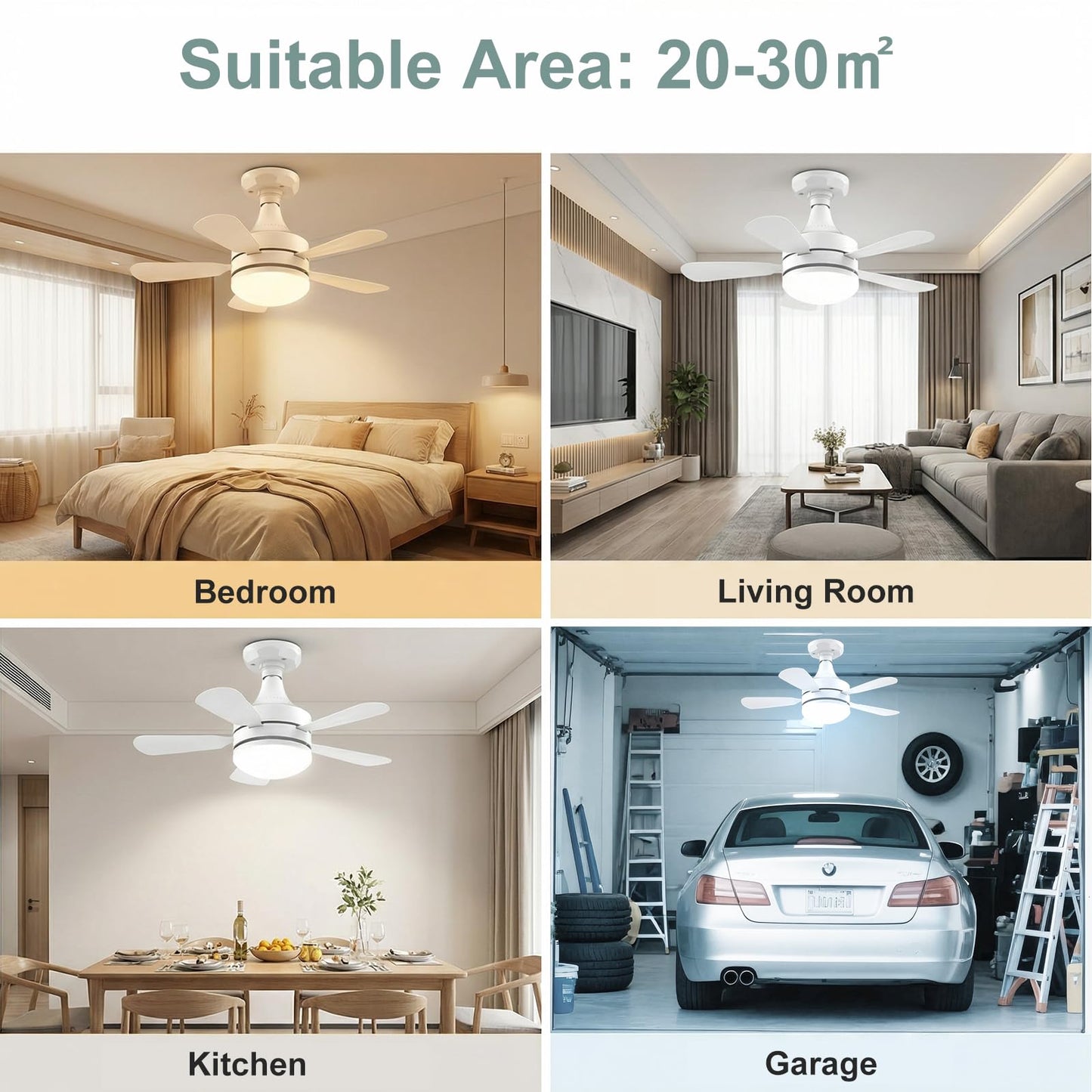 WZZIW 17.7" Socket Fan Light, 3000 Lumens Small Ceiling Fans with Lights and Remote, E26/E27 Light Bulb Fan with Reversible Motor, Dimmable 3000K-6500K Light Socket Fan for Bedroom Kitchen Garage