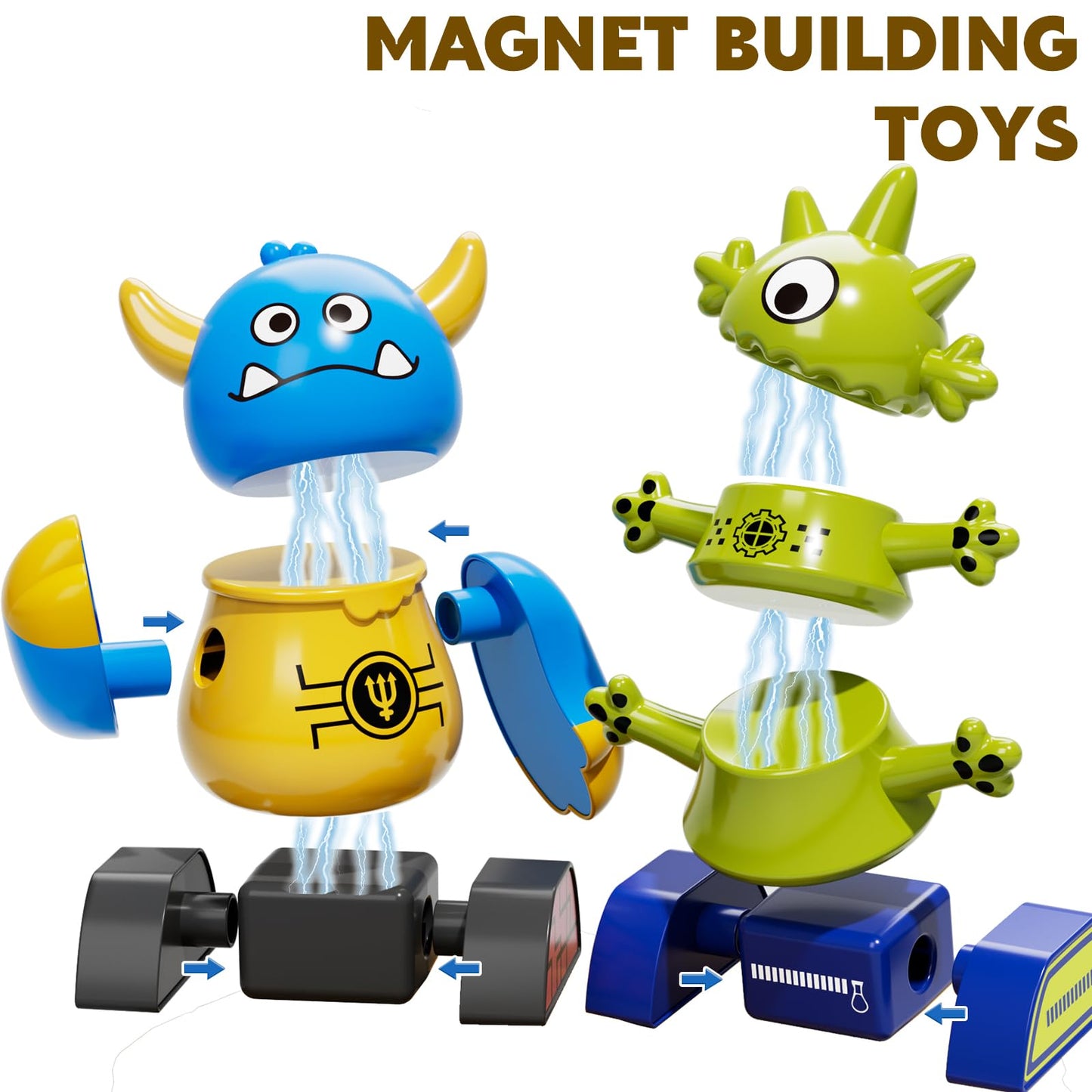 Magnetic Monster Robot Toy for Kids 3-5 Years Old, Magnetic Blocks Stacking Transform Toys for Kids with Storage Box, Set for Kids Age 3 4 5 6 7 Years Old Boys, Christmas & Birthday Gift