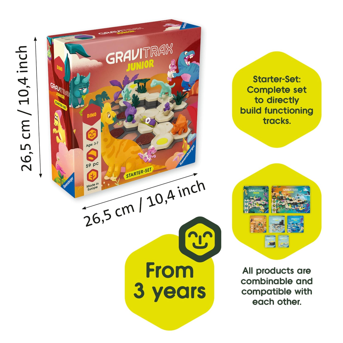 Ravensburger GraviTrax Junior Starter‑Set - Dino - 59‑Piece Marble Run Building Set - Preschool STEM Construction Toy - Interactive Learning for Kids Ages 3+