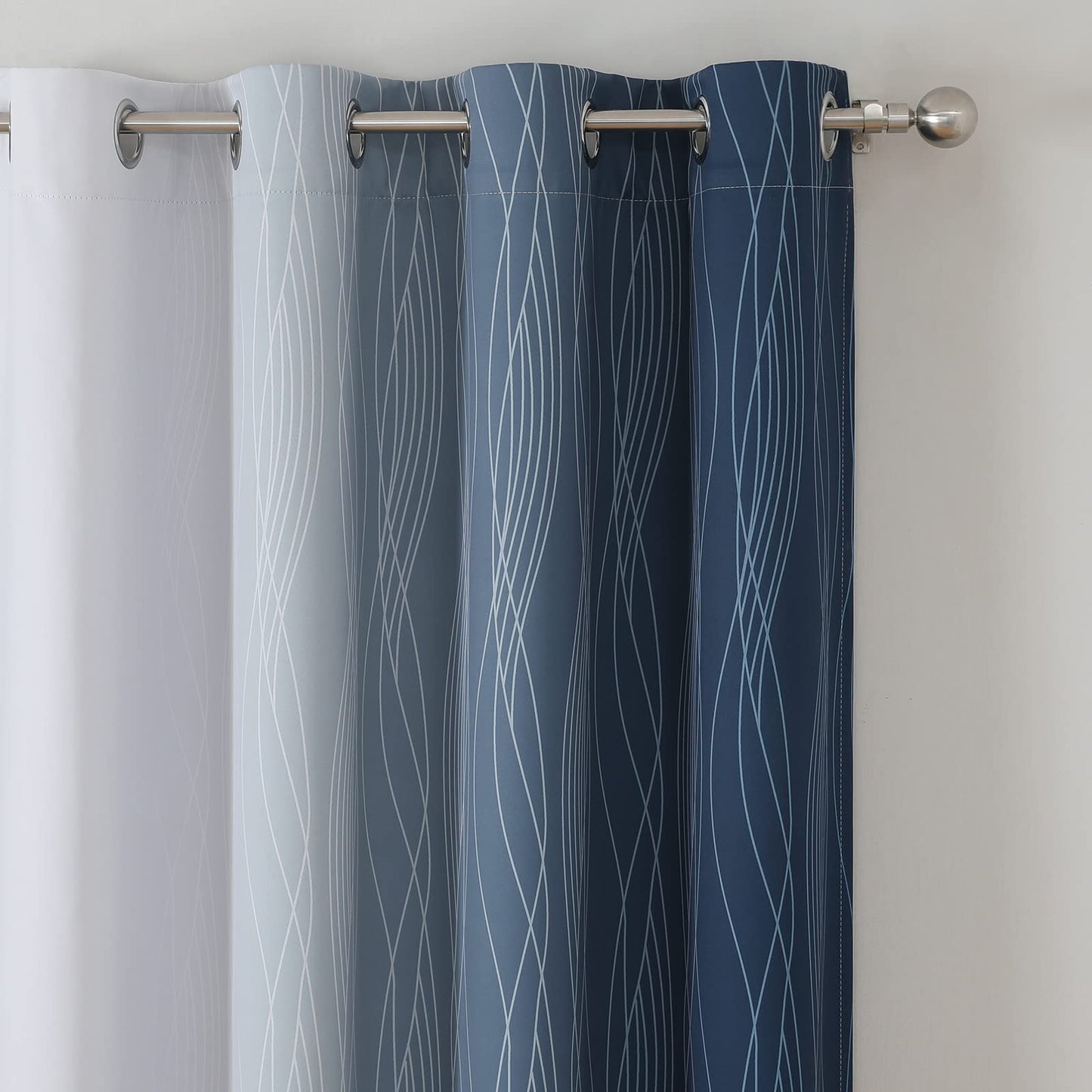 Estelar Textiler Blackout Curtains 90 Inches Long 2 Panels, Navy Blue and Greyish White Thermal Insulated Energy Saving Ombre Drapes for Bedroom,Light Blocking Grommet Curtains for Living Room,52Wx90L