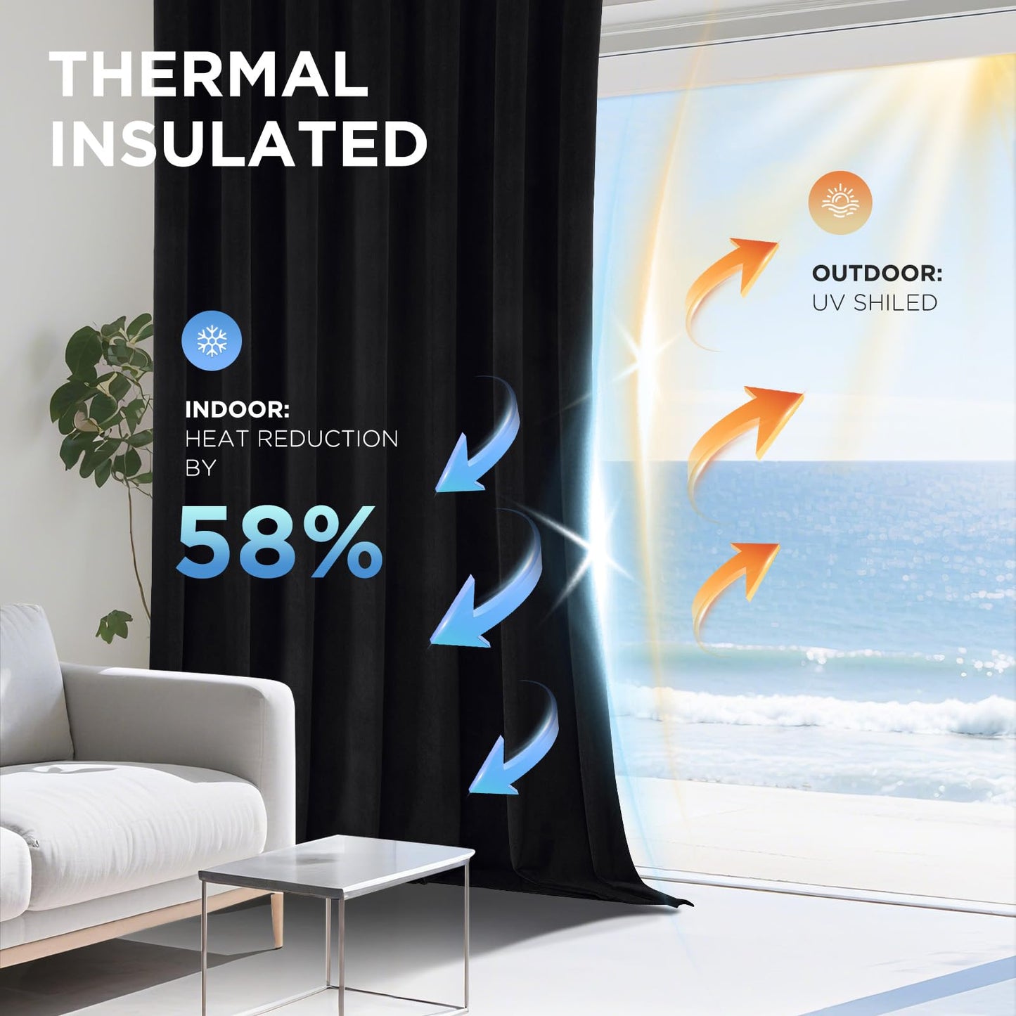 Joydeco Black 100% Blackout Curtains 96 Inch 2 Panels, Luxury Thermal Insulated Black Velvet Curtains for Bedroom Living Room, Soundproof Blackout Window Drapes, Rod Pocket & Back Tab (52W x 96L)