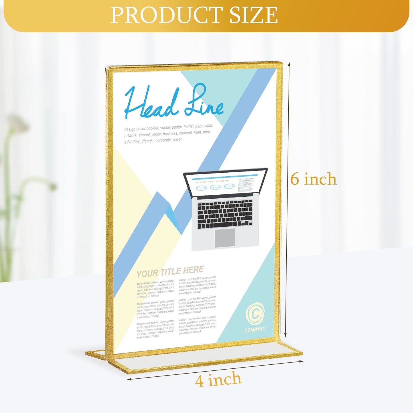 Hoteam 24 Pack Gold Acrylic Sign Holders, Gold Picture Frame, Clear Wedding Table Number Double Sided Acrylic Stand for Wedding Restaurant Photo Menu Art Event Display(4 x 6 Inch,Vertical)