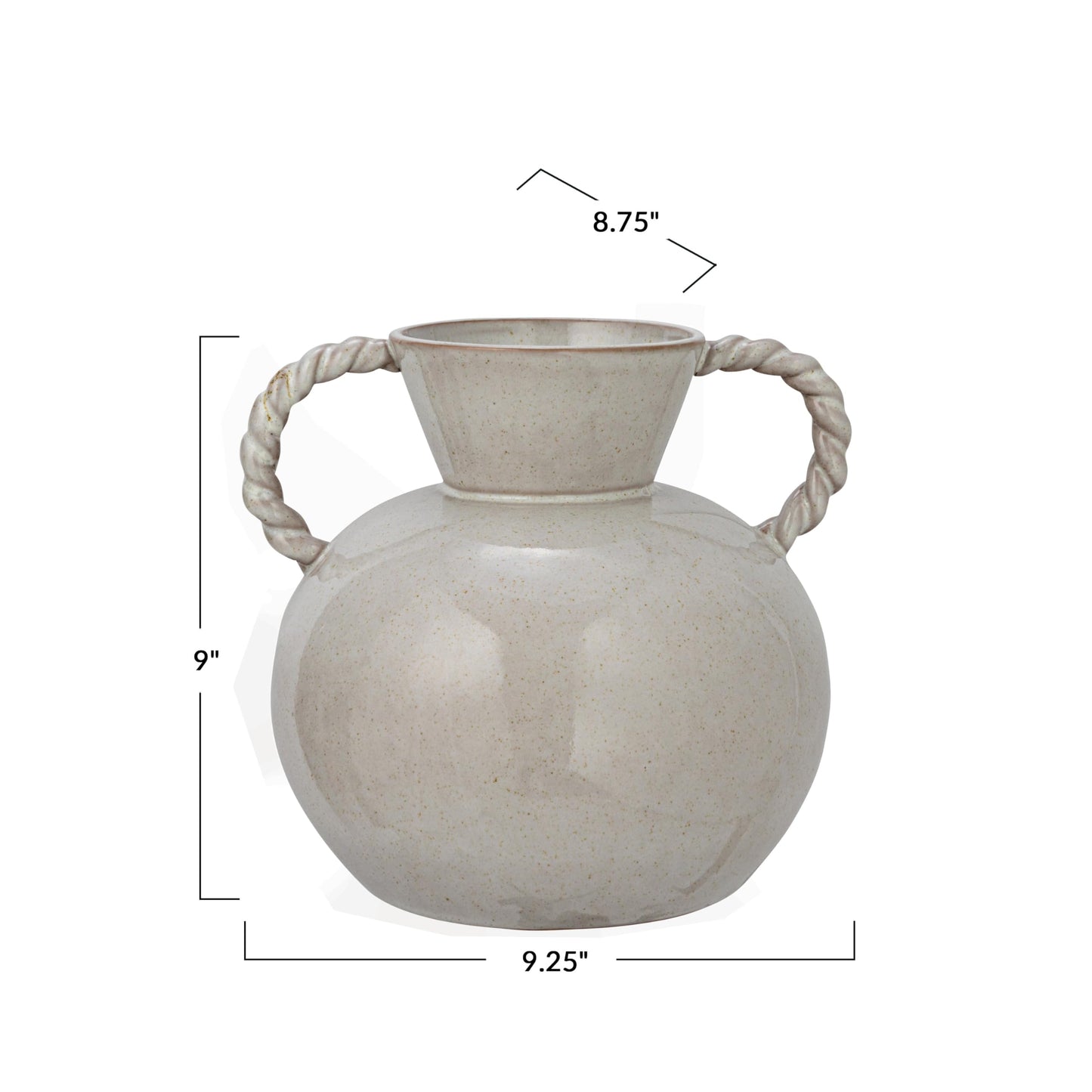 9.25 Inches Stoneware Vase with Twisted Handles and Reactive Glaze, Cream Color