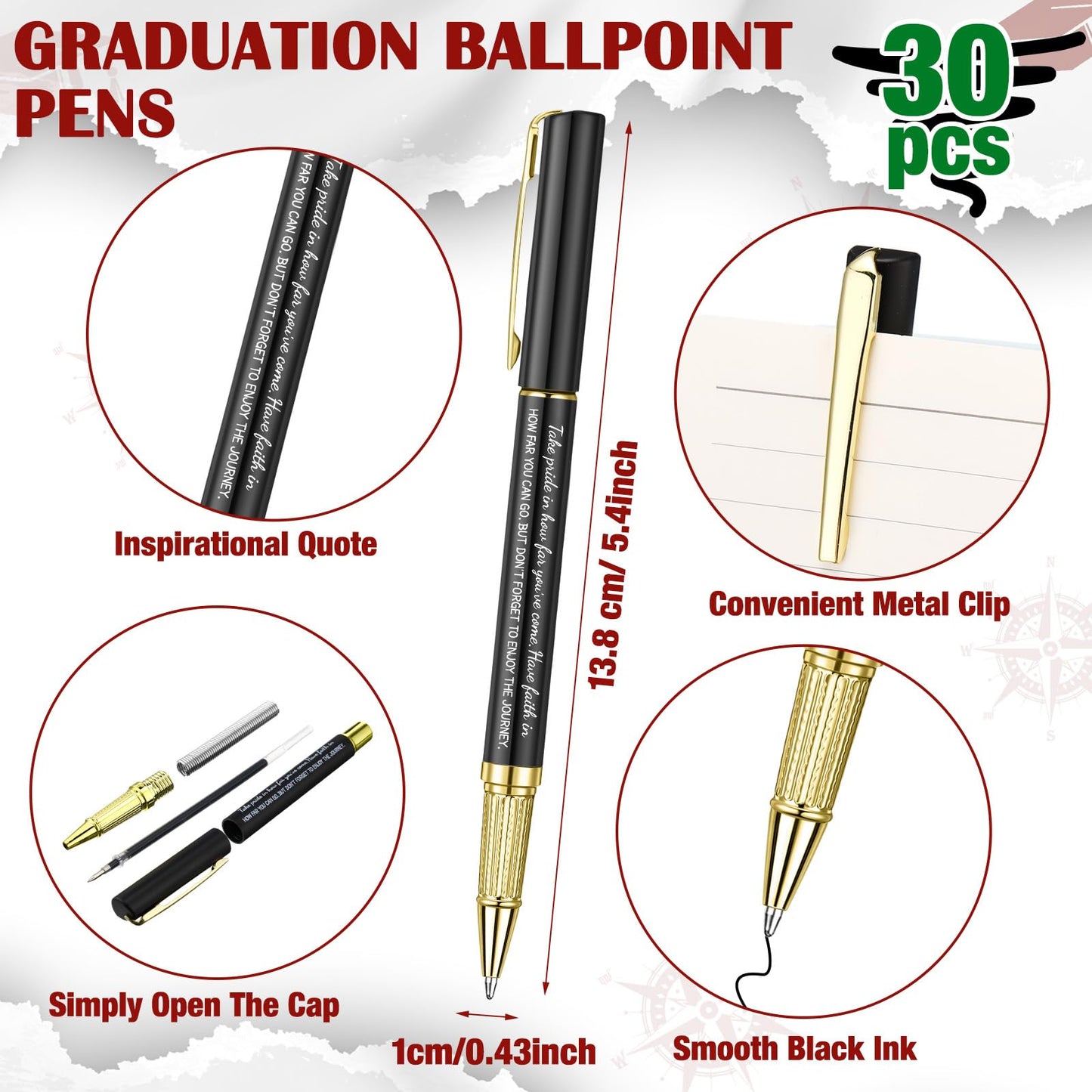 FoldTier 30 Set Graduation Gifts Congrats Grad Ballpoint Pens with Engraved Inspirational Quotes Pen Boxes Take Pride in How Far You Have Come Congratulations on 2026 Graduation Gifts