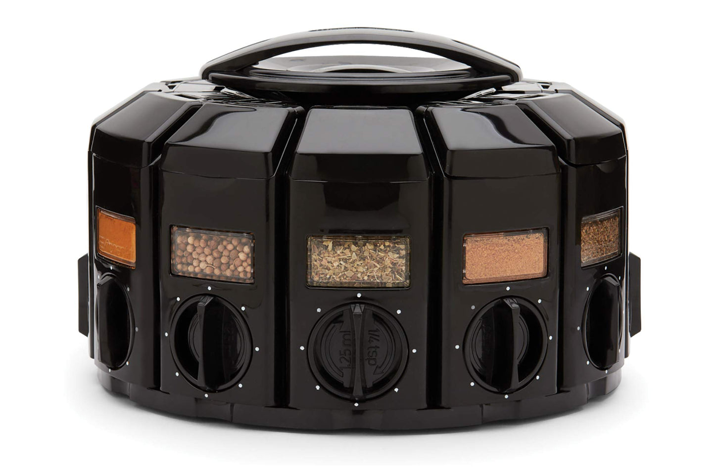 Kitchen Art Spice Rack Select-A-Spice Auto-Measure Carousel 12 Compartments Black 8.75 x 8.75 x 6 inches