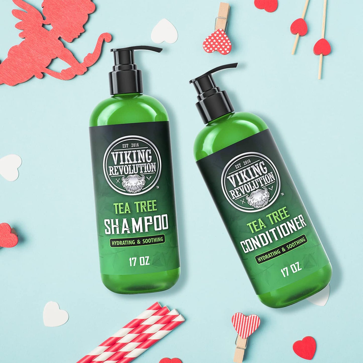 Viking Revolution Tea Tree Shampoo and Conditioner Set - Hydrates, Moisturizes & Soothes Dry and Itchy Scalps - With Natural Tea Tree Oil - 17 oz