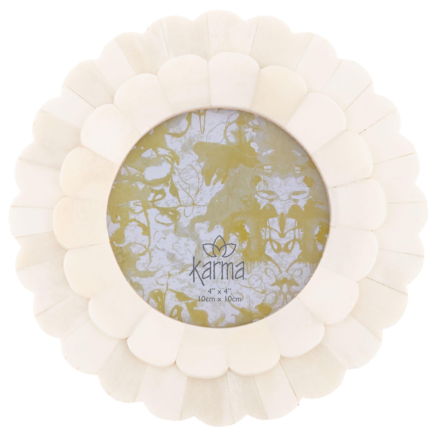 Karma, Natural Bone Picture Frame Round, 4x4 Photo Frame for Tabletop Desktop Display, Cream Floral