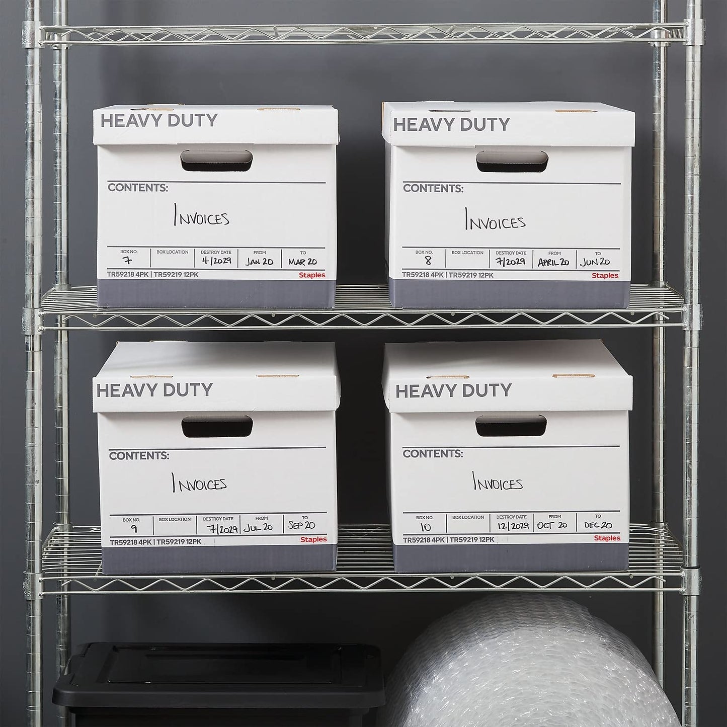 Staples Storage & Filing Box, Heavy-Duty with Handles & Removable Lid, Letter & Legal Size Documents, Stackable, 12-Pack, White/Gray