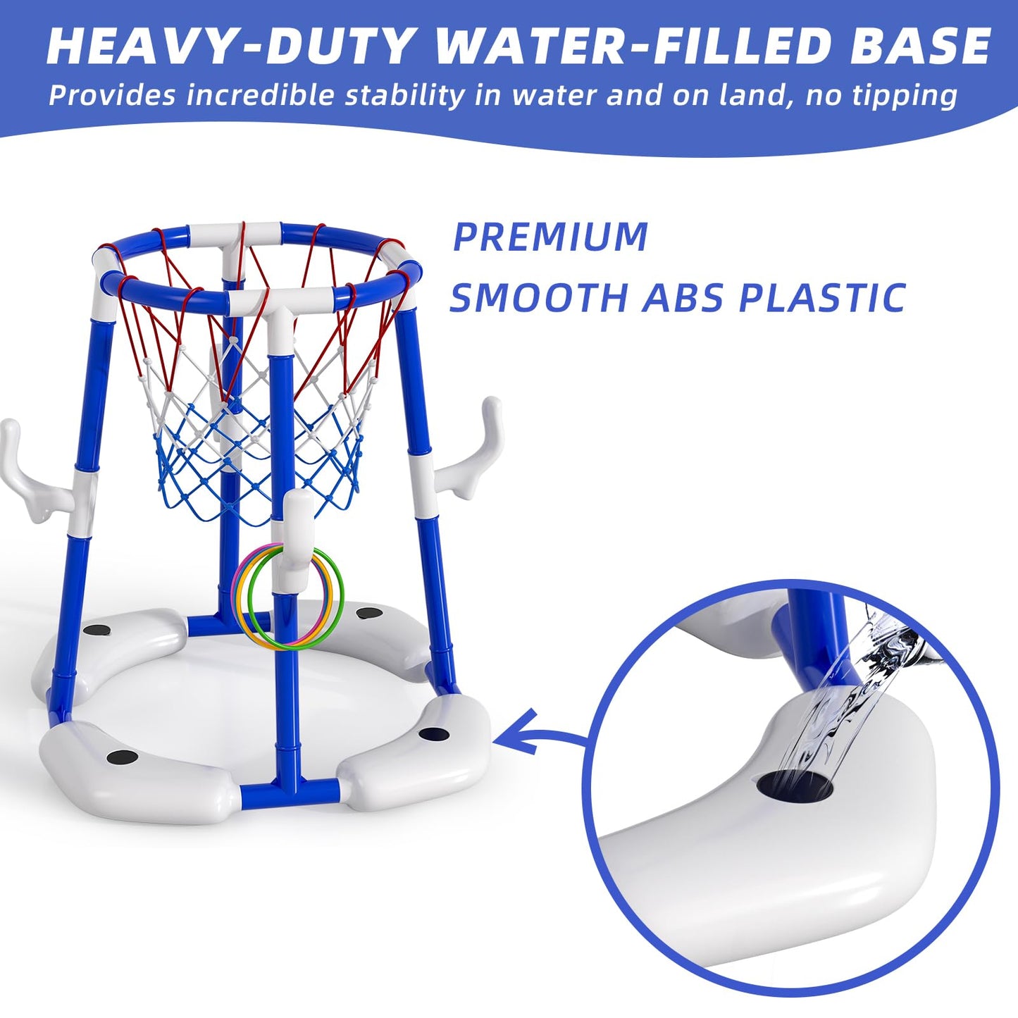 BLmukce Pool Basketball Hoop for Kids 4-8 & 8-12 Years Old - 2-in-1 Floating & Above Ground Water Game with 4 Balls, 12 Rings & Pump, Outdoor Play Swimming Pool Toy for Adult Summer Party (Blue)