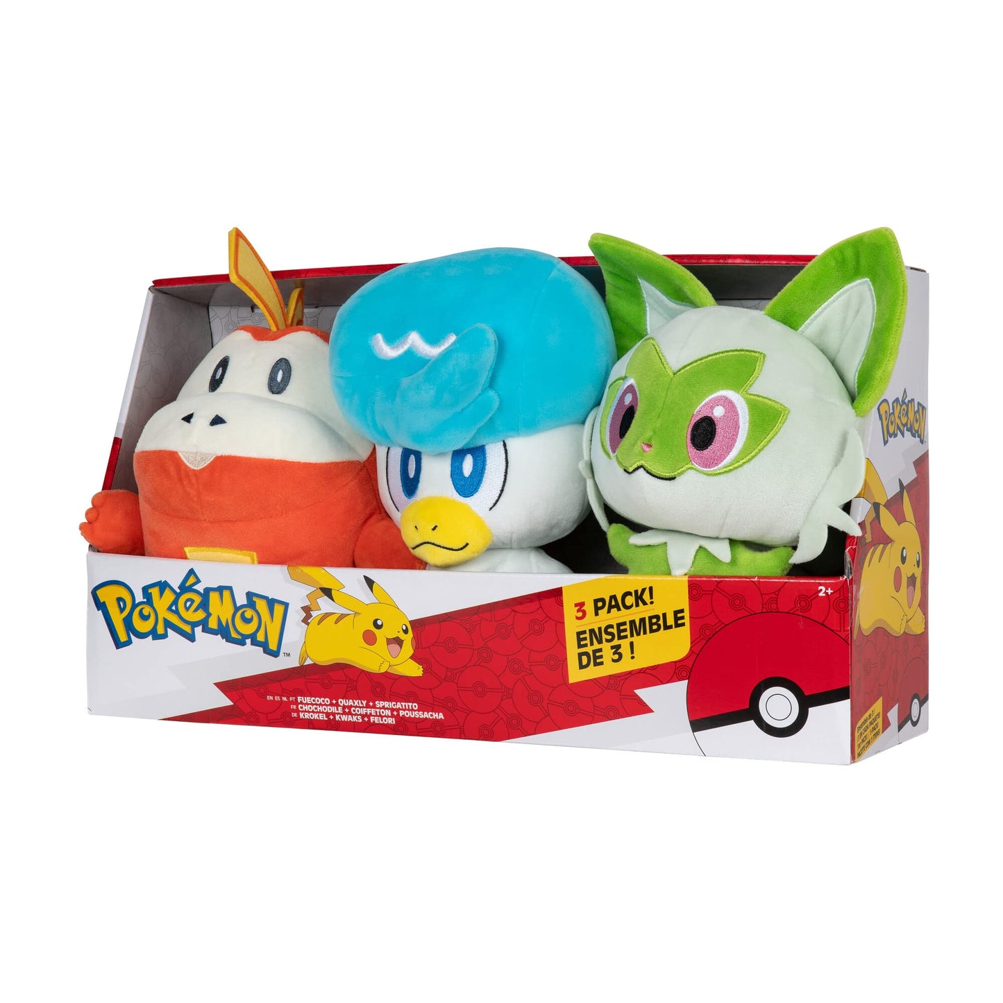 Pokémon Paldea First Partner Plush 3 Pack - 8-Inch Pokemon Plush of Fuecoco, Quaxly, and Sprigatito