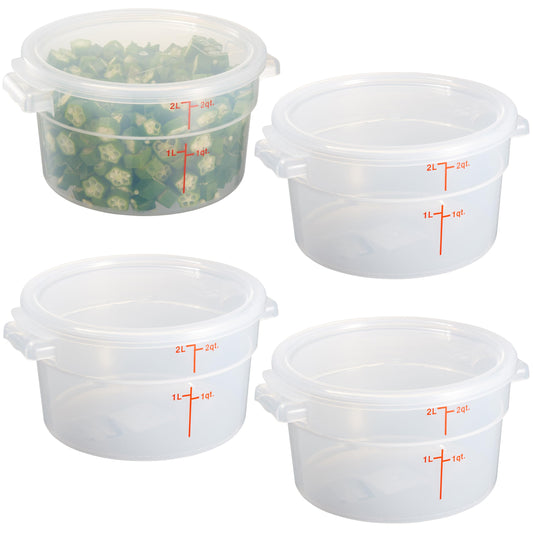CURTA 2 Quart Translucent Round Food Storage Container with Lid, Pack of 4 – NSF Listed, BPA-Free, Commercial-Grade Polypropylene, Freezer & Dishwasher Safe, Non-Stick, Easy-Read Graduations