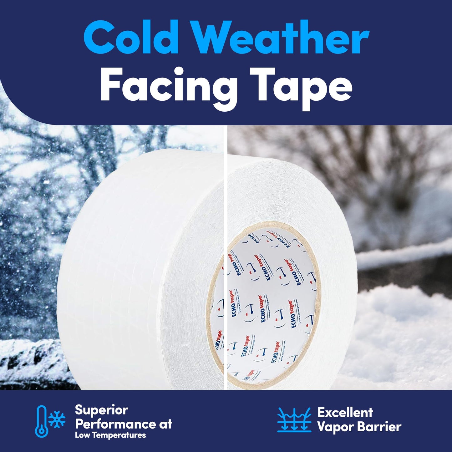 ECHOtape FS-G7739 | All Weather Lamtec EHP VR-R Plus Facing Tape | Metal Building Insulation Tape | White Seam and Repair Tape | Cold Weather Acrylic Adhesive | Contractor Tape | 2.83 in x 50 yds