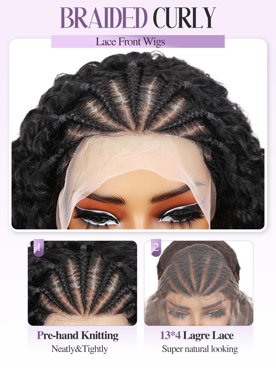 Quantum Love Braided Wigs for Black Women Braids Cornrows Lace Curly Wigs 16 Inch Lace Frontal Braided Fully Curly Bob Synthetic Glueless Wigs