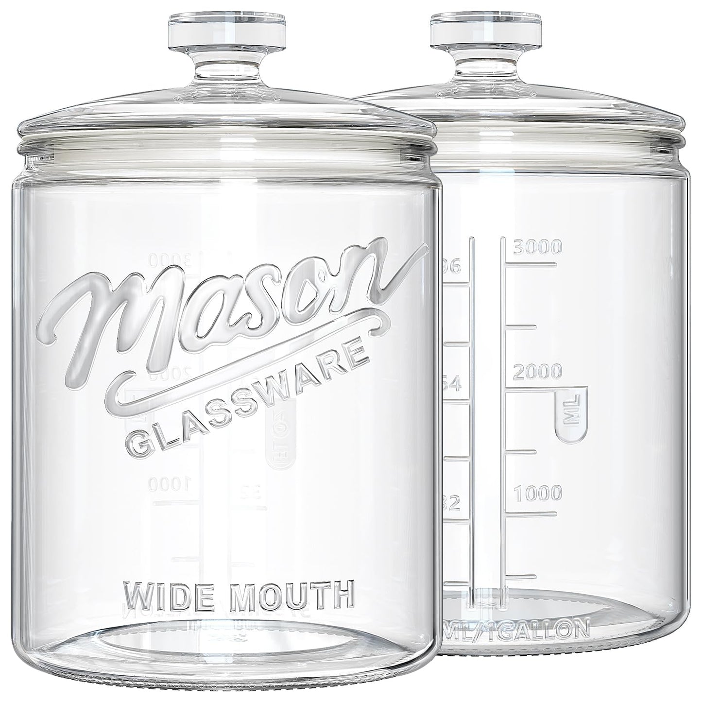 1 Gallon Cookie Jars, 2 Pcs, Large Glass Jars with Airtight Lids for Kitchen, Wide Mouth Food Storage Containers for Flour, Sugar, Sourdough Starter, Candy, Coffee, Dog Treat, Apothecary, Laundry