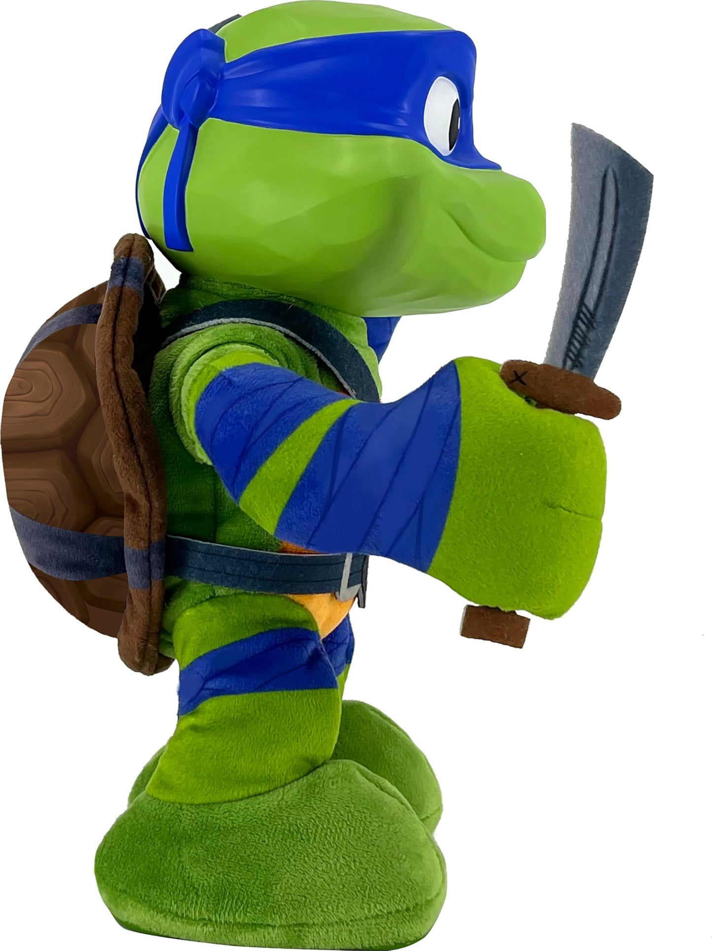 Mattel Teenage Mutant Ninja Turtles: Mutant Mayhem Leonardo Plush Toy with Action & 20+ Sounds, 11-inch Soft Doll with Vinyl Head