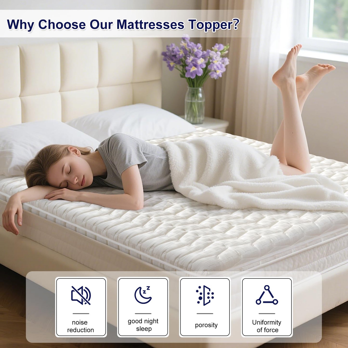 Premium High-Density Foam Mattress Topper Full Size (54"x75") White, Thick & Firm Support, Breathable & Hypoallergenic for Back Pain Relief & Pressure Relief, Bed Topper