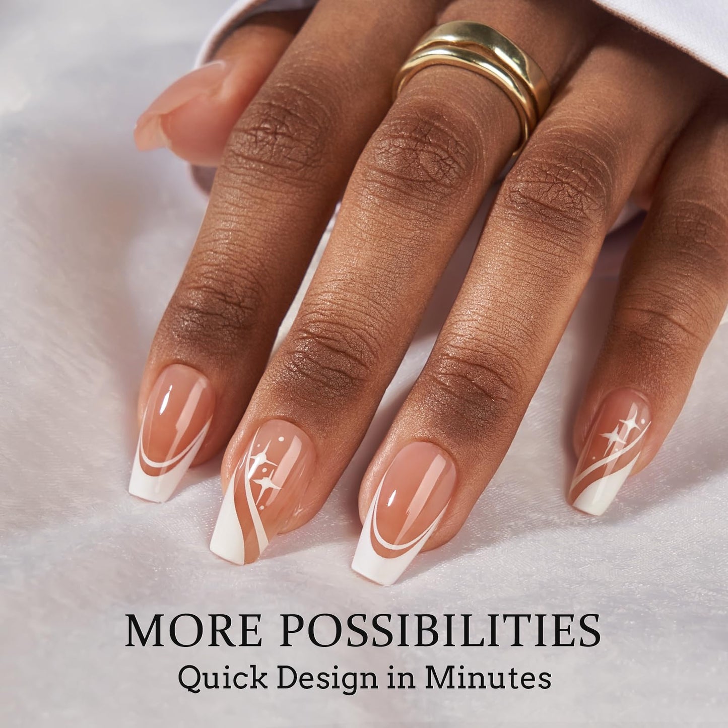 BTArtbox French Tip Press on Nails - 5 Styles XCOATTIPS Short Coffin Nails, Pre-Designed Swirl Soft Gel Nail Tips, Ultra Fit False Nails, Soak Off Acrylic Fake Nails Extensions for Valentines Day Gift
