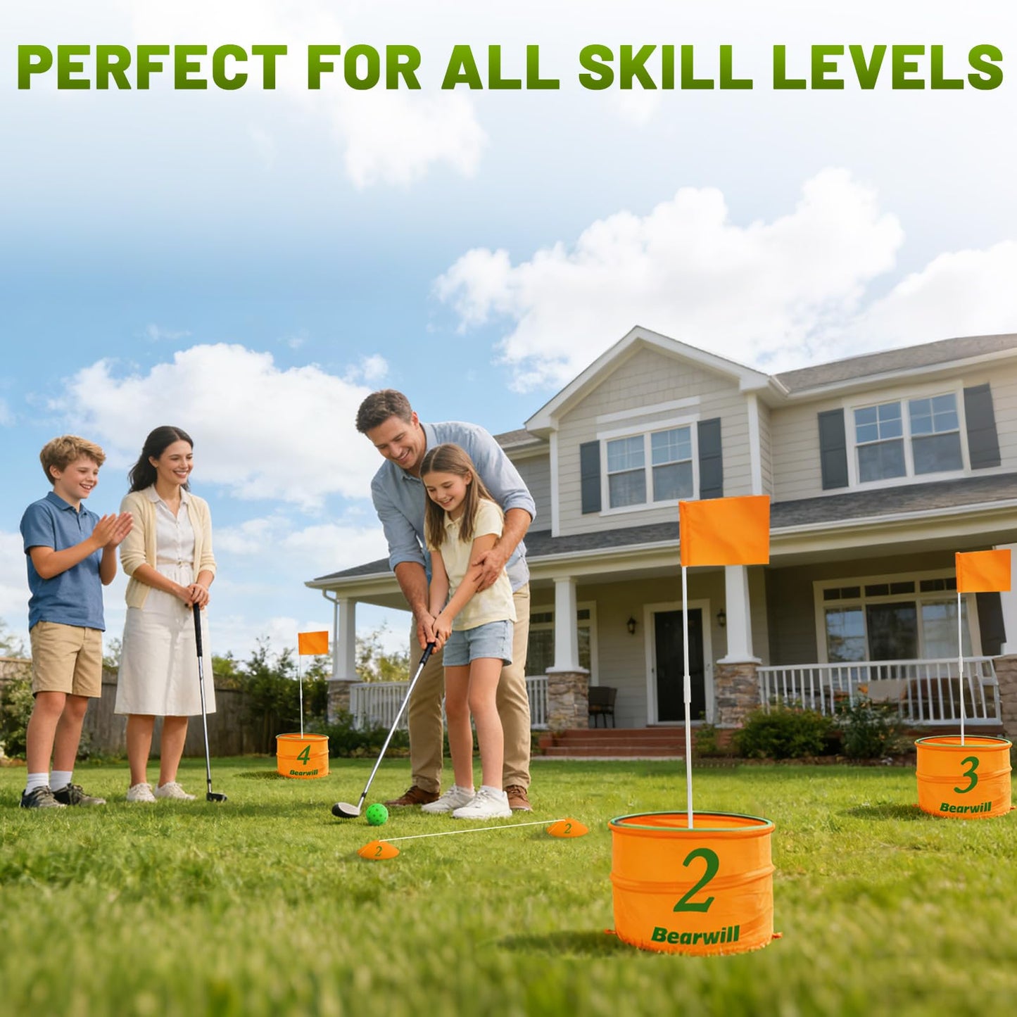 Bearwill Golf Bucket Game for Family, Adults and Kids Portable 6 Hole Golf Course with Balls and Flag, Outdoor Indoor Golf Yard Game for Park, Beach, Lawn, Camping