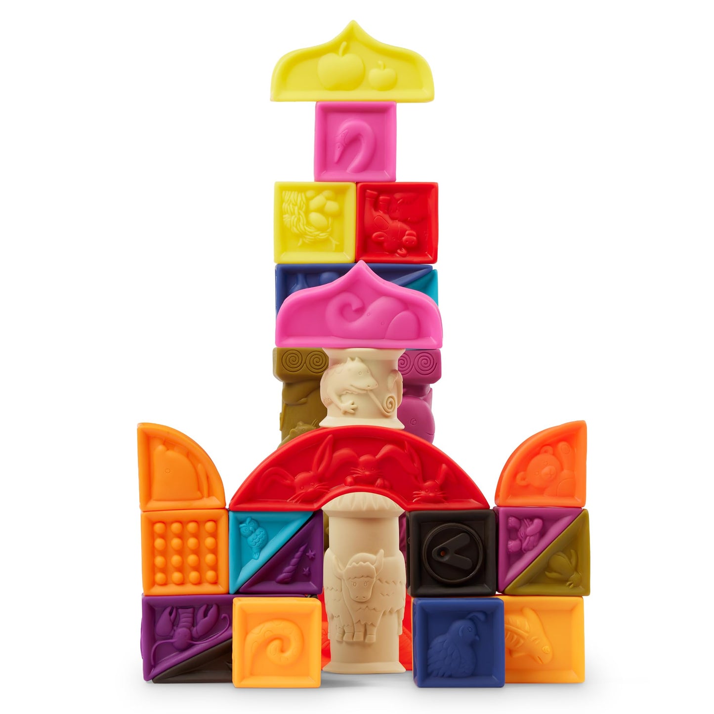 B. toys – Alphabet Learning Blocks for Babies & Toddlers – 26 Soft Squeezable ABC Blocks with Textured Animals – Educational Toys for Sensory Play, Bath Time & Early Development – 6+ Months