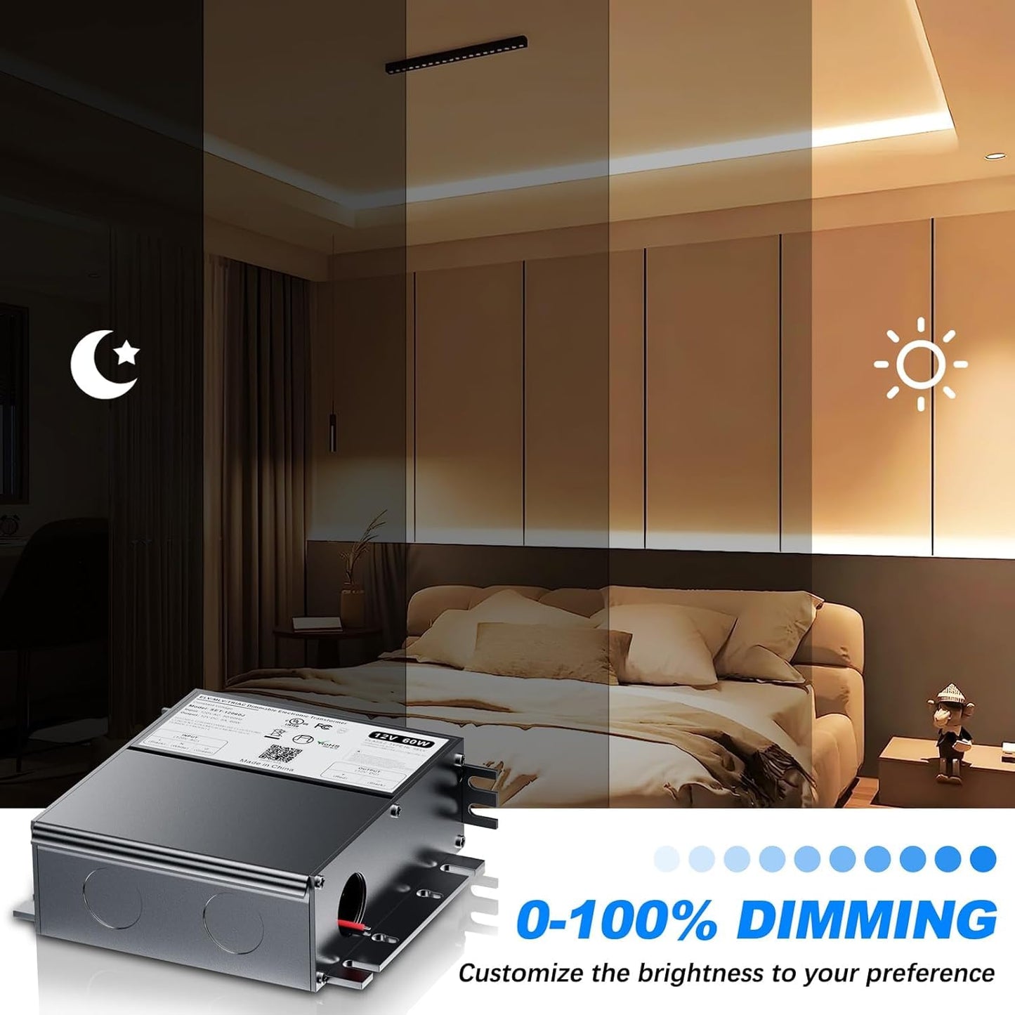 2 Pcs 60W 12V Dimmable LED Driver, Triac/ELV/MLV AC to DC Power Supply for LED Light, Halogen Bulb, LED Transformer Compatible with Lutron & Leviton Dimmer, for Indoor/Outdoor Use