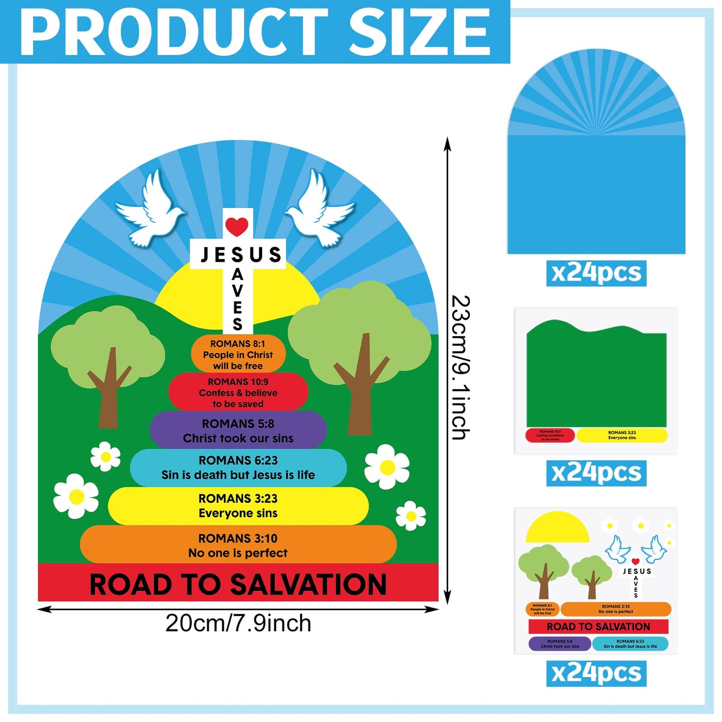 Motipuns 24 Sets Romans Road to Salvation Sign Kit Sunday School Crafts for Kids DIY Religious Crafts Gift for Sunday School Christian Bible Lesson Church Religious Education and Activity