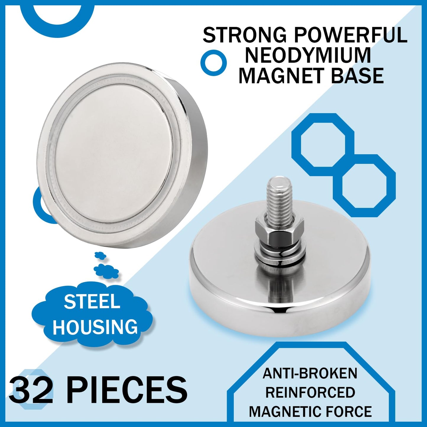 Flutesan 32 Pieces Super Powerful Neodymium Round Magnet with M6 Male Thread Bolts 150lb Heavy Duty Strong Rare Earth Mounting Magnet with Stud for Lighting Camera Brackets License Plate Outdoor Tools