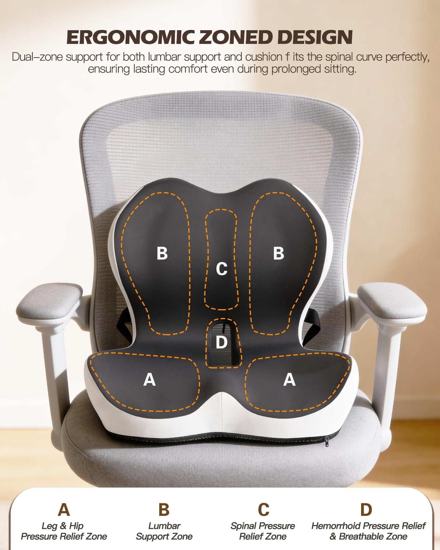 vdovsta Office Chair Cushion for Tailbone & Low Back Pain Relief, Seat Cushions for Office Chairs with Comfortable Foam and High Backrest, Suitable for Office Chairs, Cars, Trucks, and Home Chairs