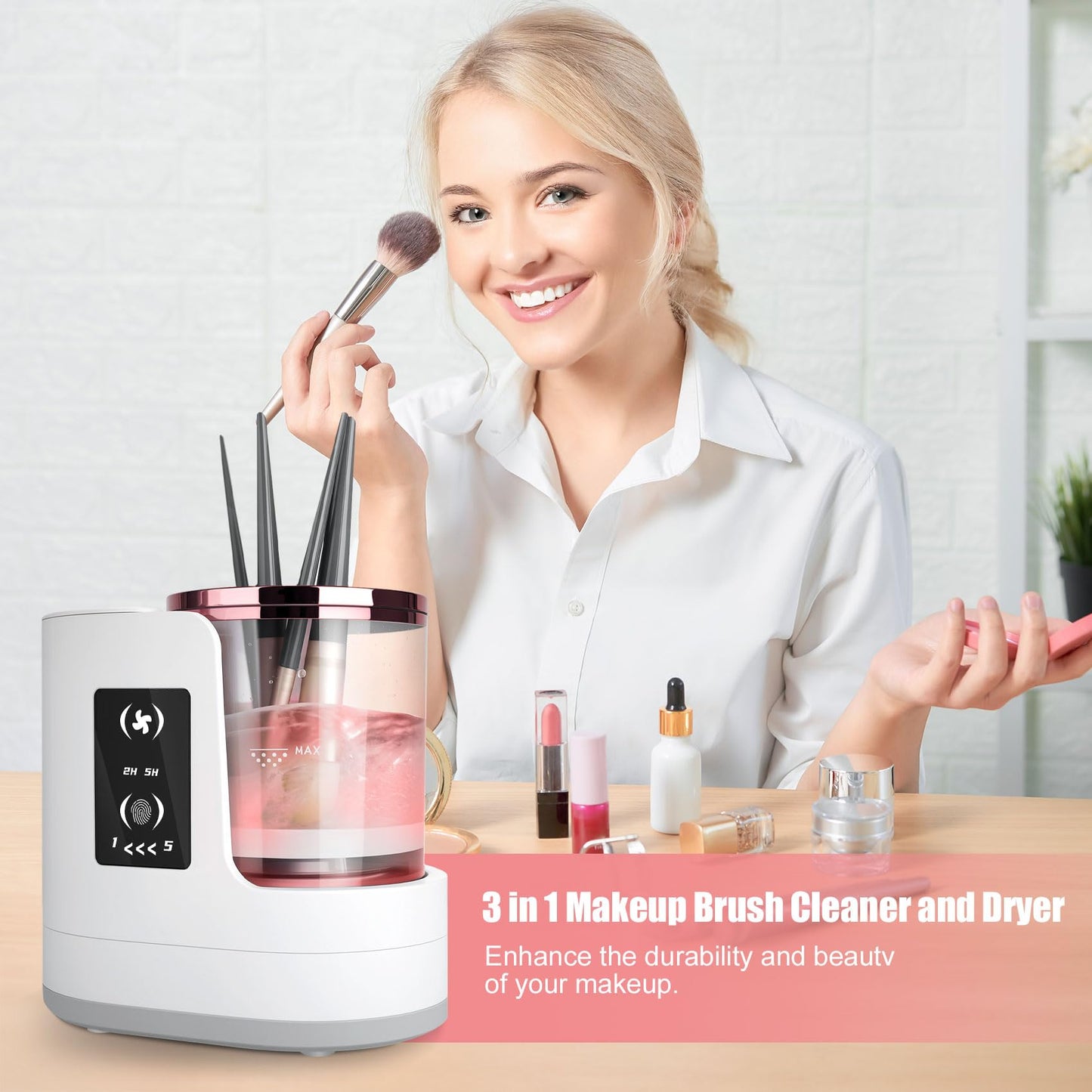 3 IN 1 Makeup Brush Cleaner machine Machine With Make up Brush Dryer- USB Electric Makeup Brush Cleaner. Automatic Washer Cosmetic Brushes Cleaner Tool for All Size Beauty Blender Brush Set, Contour