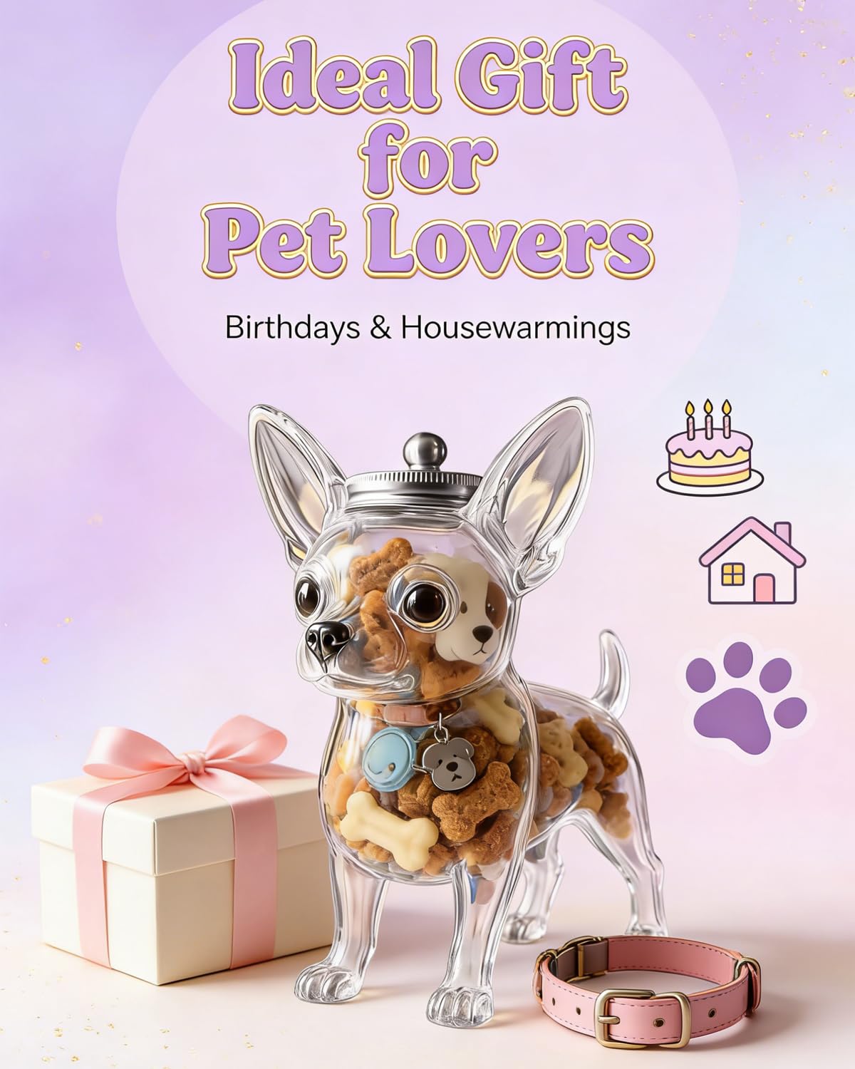 Chihuahua Candy Jar, Cute Airtight Dog Snack Container for Cookies, Candy, Coffee Pods, Pet Treat Jar, Cookie Jar with Lid, Large Animal Shaped Food Storage Kitchen Canister, Pet Lovers Gift